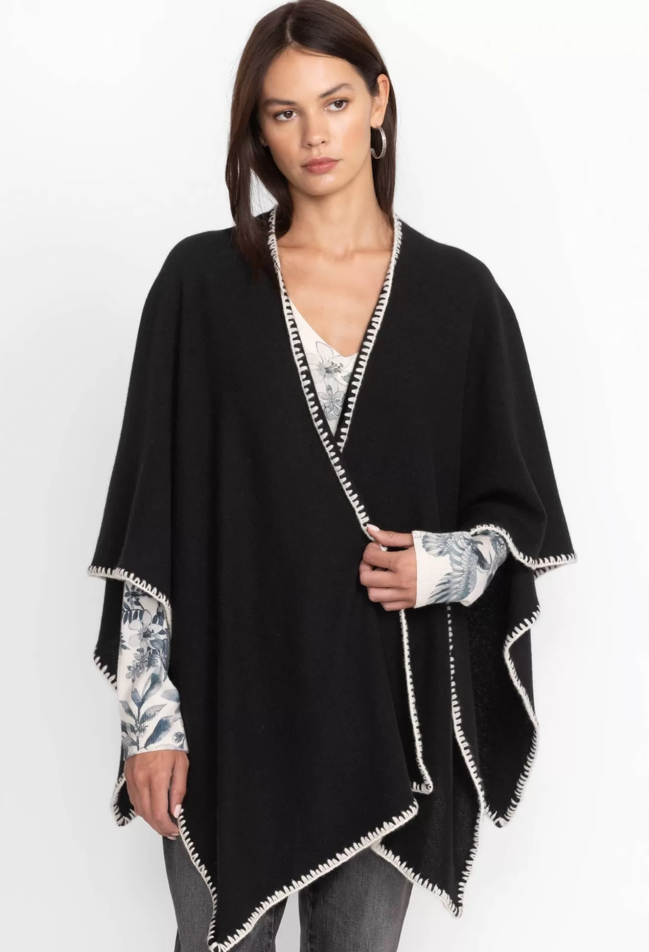 Scarves>Johnny Was Gwen Whipstitch Wrap Black