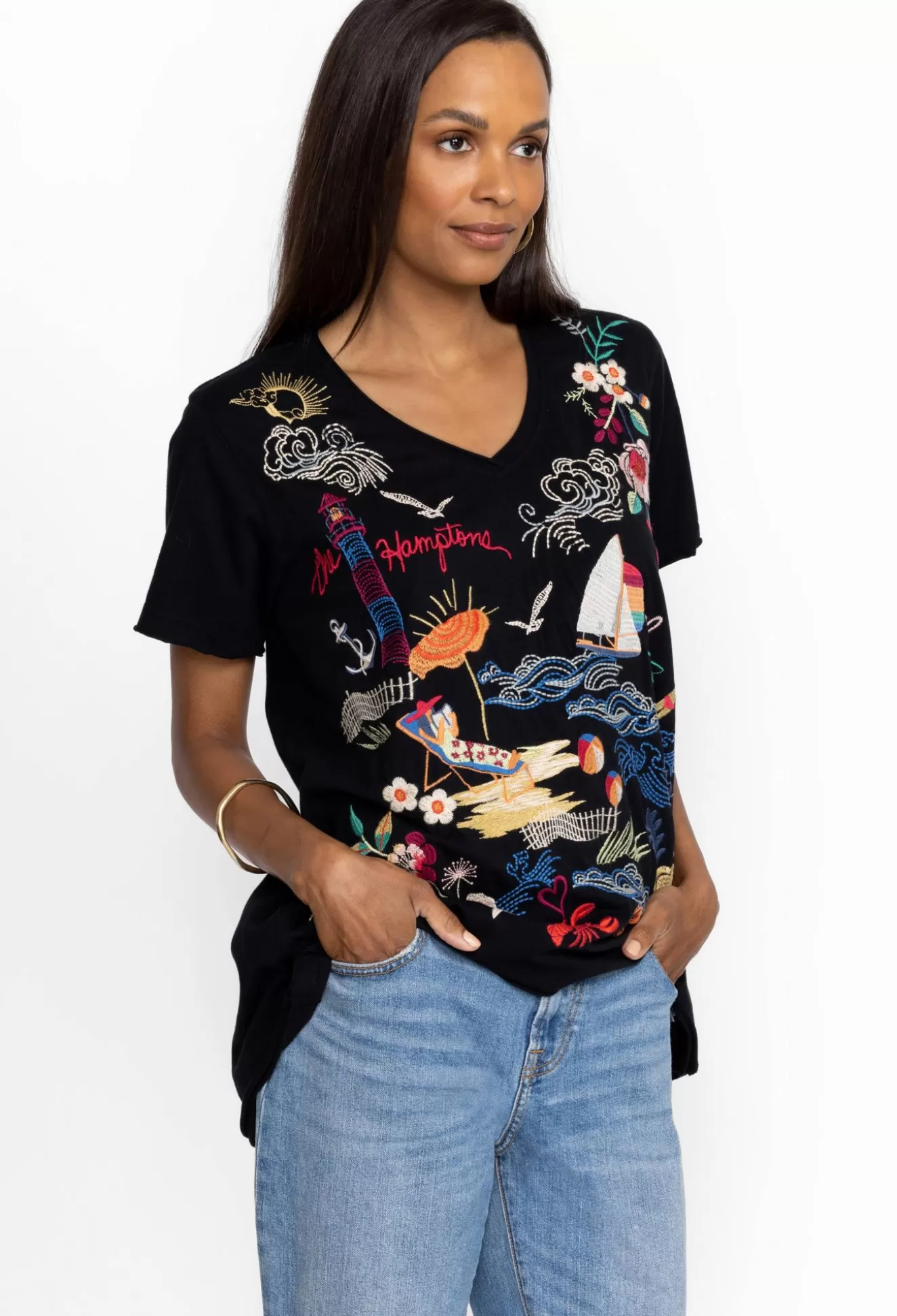Tops>Johnny Was Hamptons Everyday Tee Black
