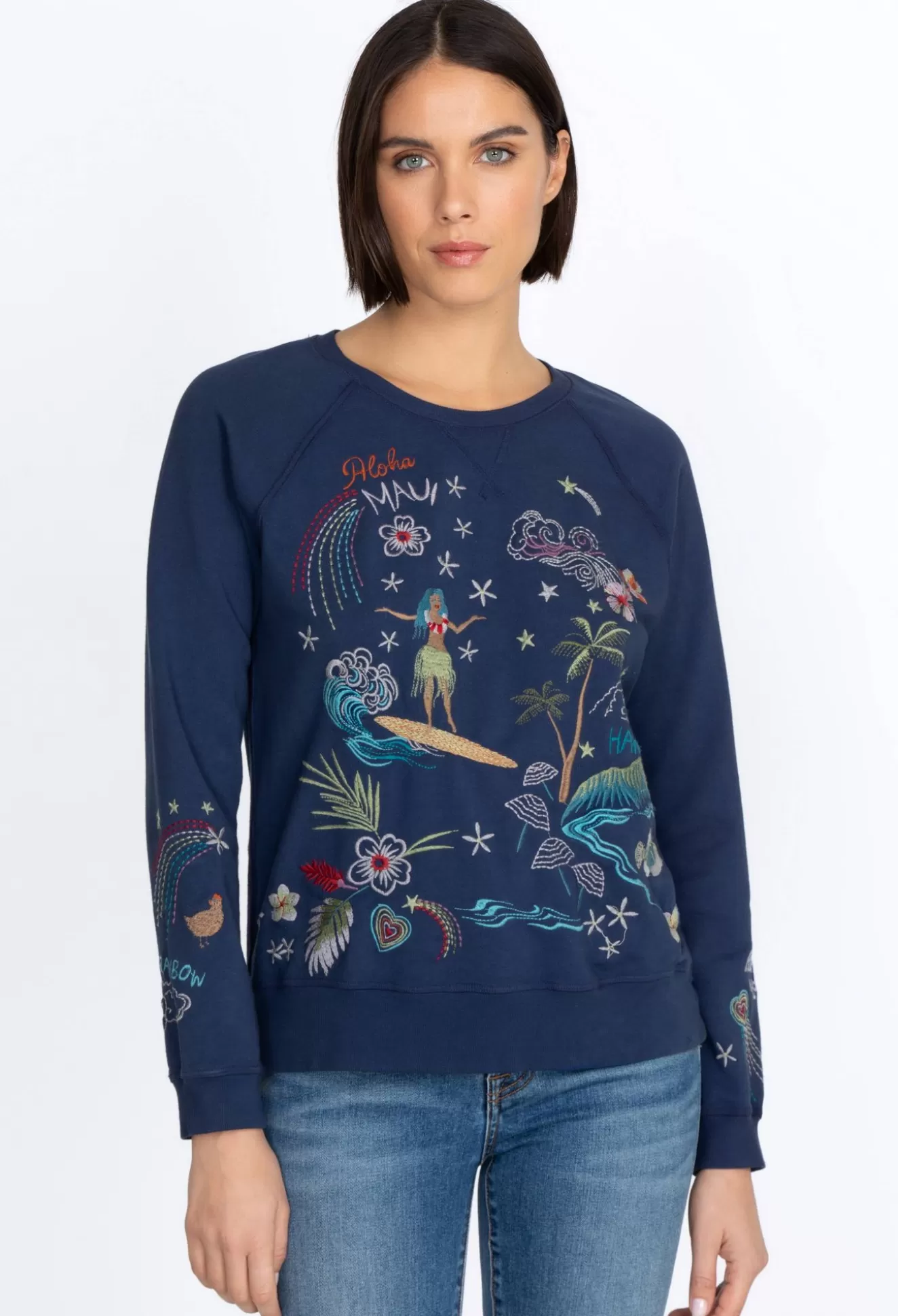 Tops>Johnny Was Hawaii Raglan Sweatshirt Navy