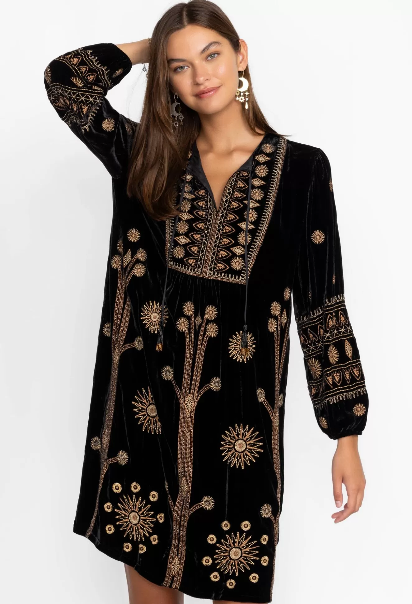Dresses>Johnny Was Heidi Velvet Yoke Dress Black