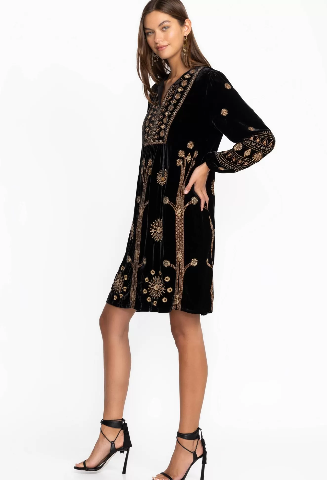 Dresses>Johnny Was Heidi Velvet Yoke Dress Black