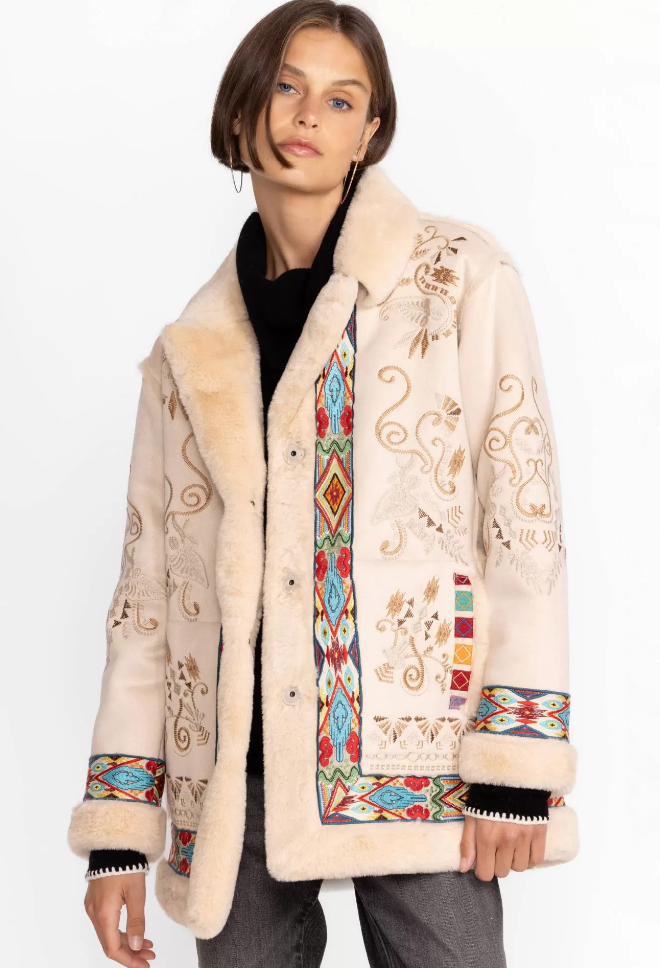 Outerwear>Johnny Was Hepburn Ski Fur Coat Cream