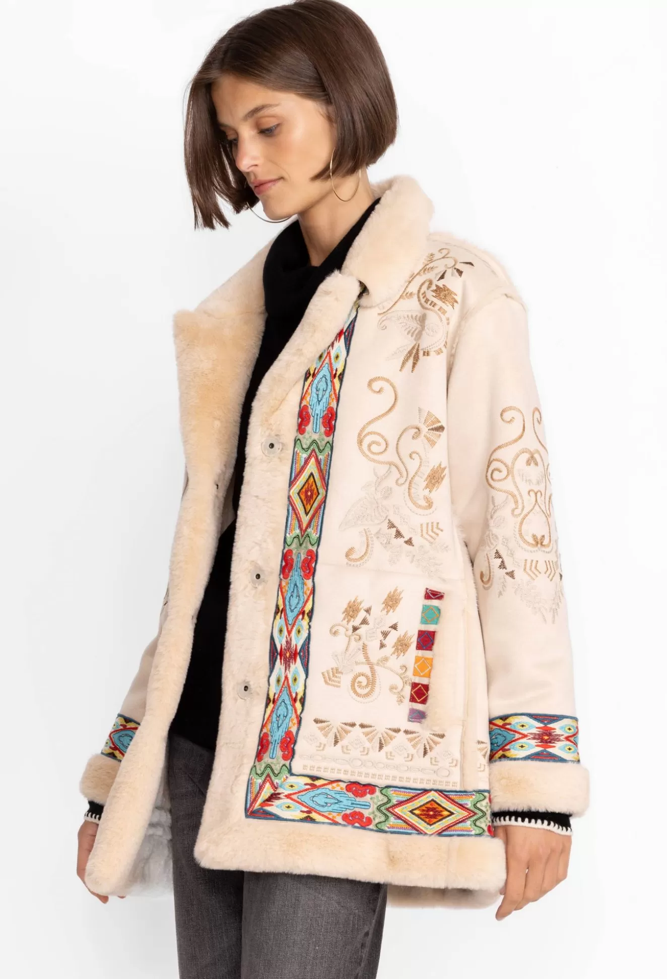 Outerwear>Johnny Was Hepburn Ski Fur Coat Cream
