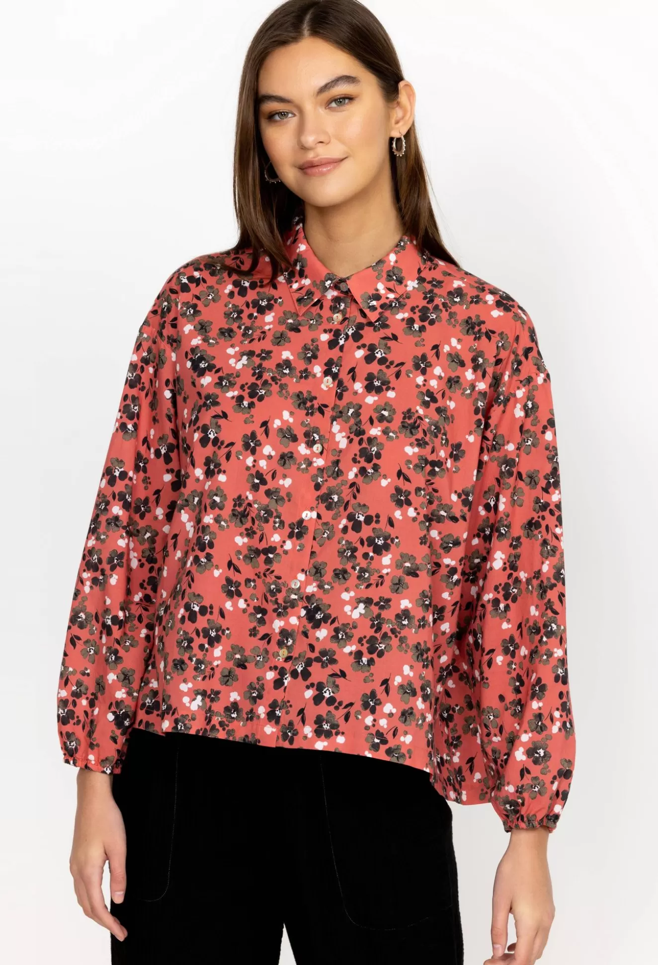 Tops>Johnny Was High Low Button Shirt Multi