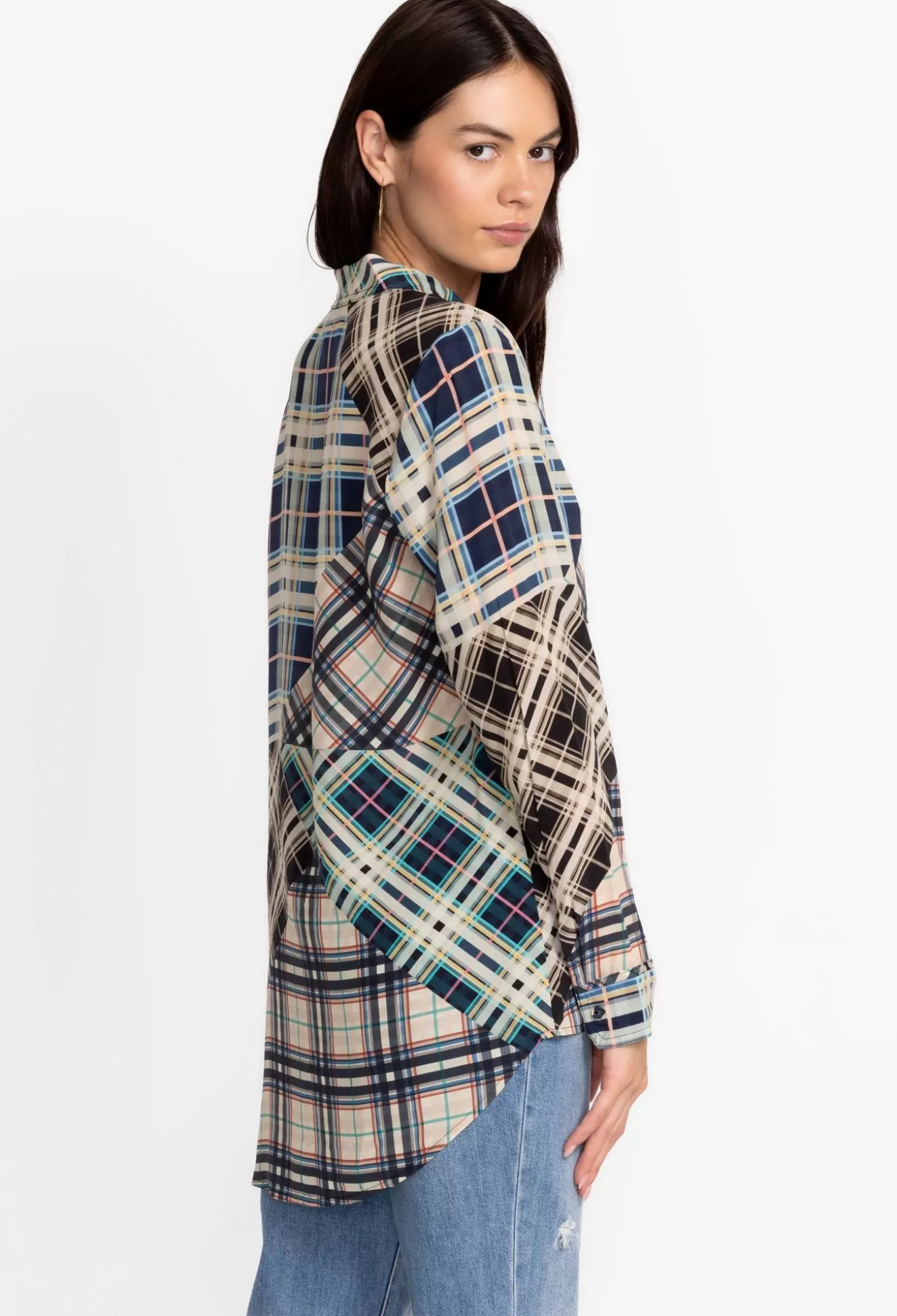 Tops>Johnny Was Idora Patchwork Button Down Shirt Multi