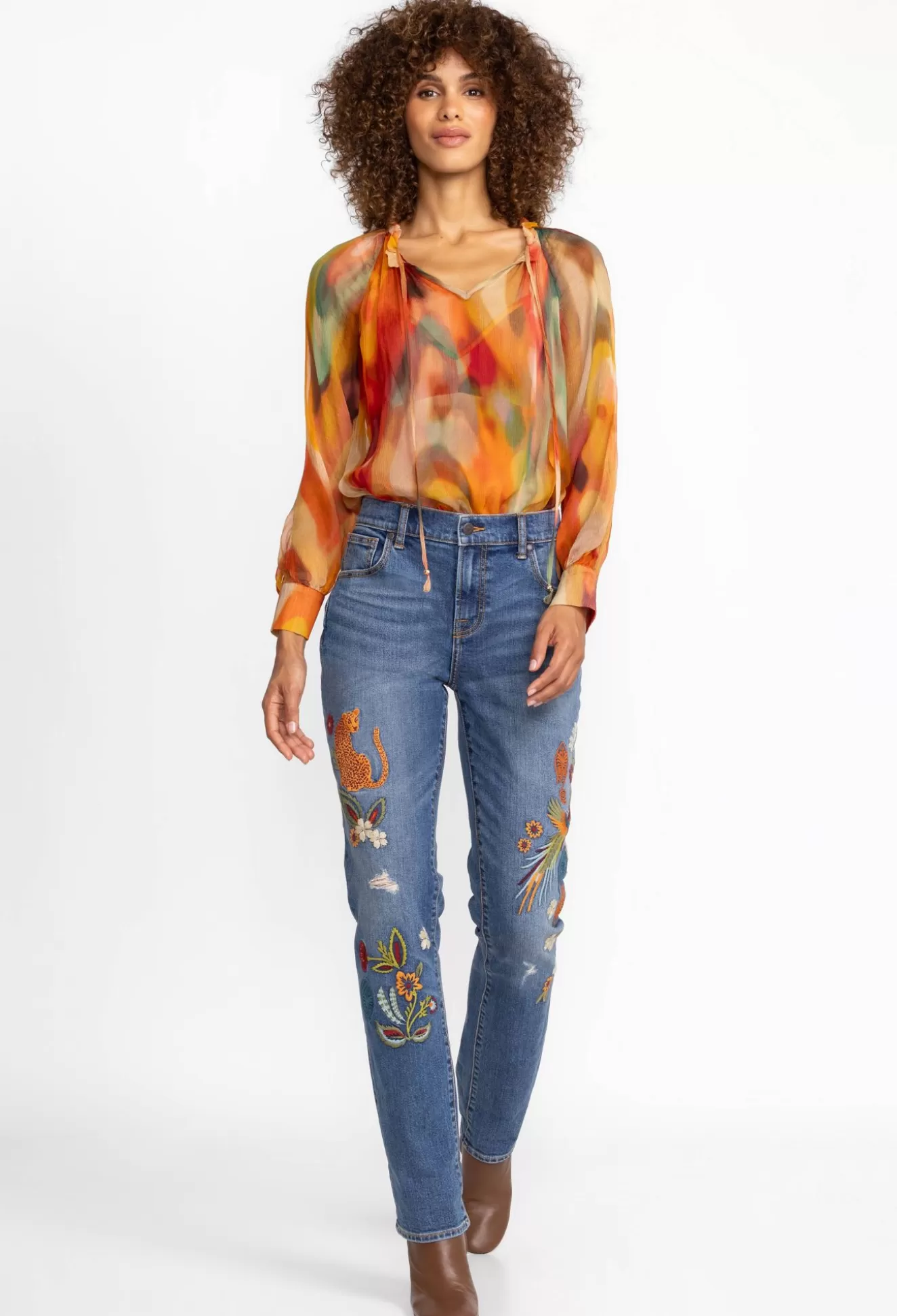 Bottoms>Johnny Was Isabella Boyfriend Jean Vintage Aged Destroyed Wash