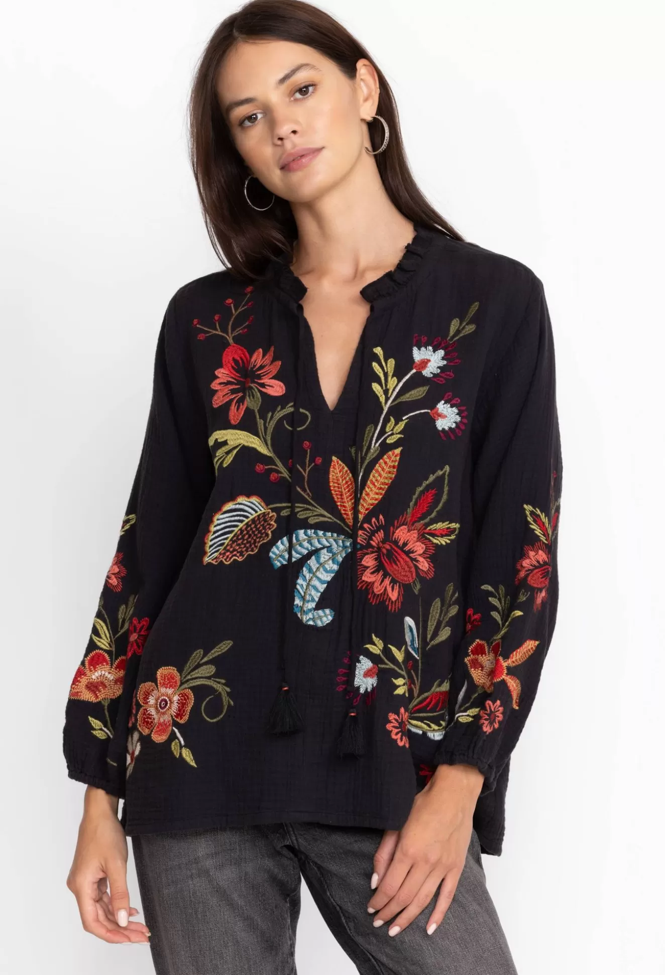 Tops>Johnny Was Isabella Field Blouse Black