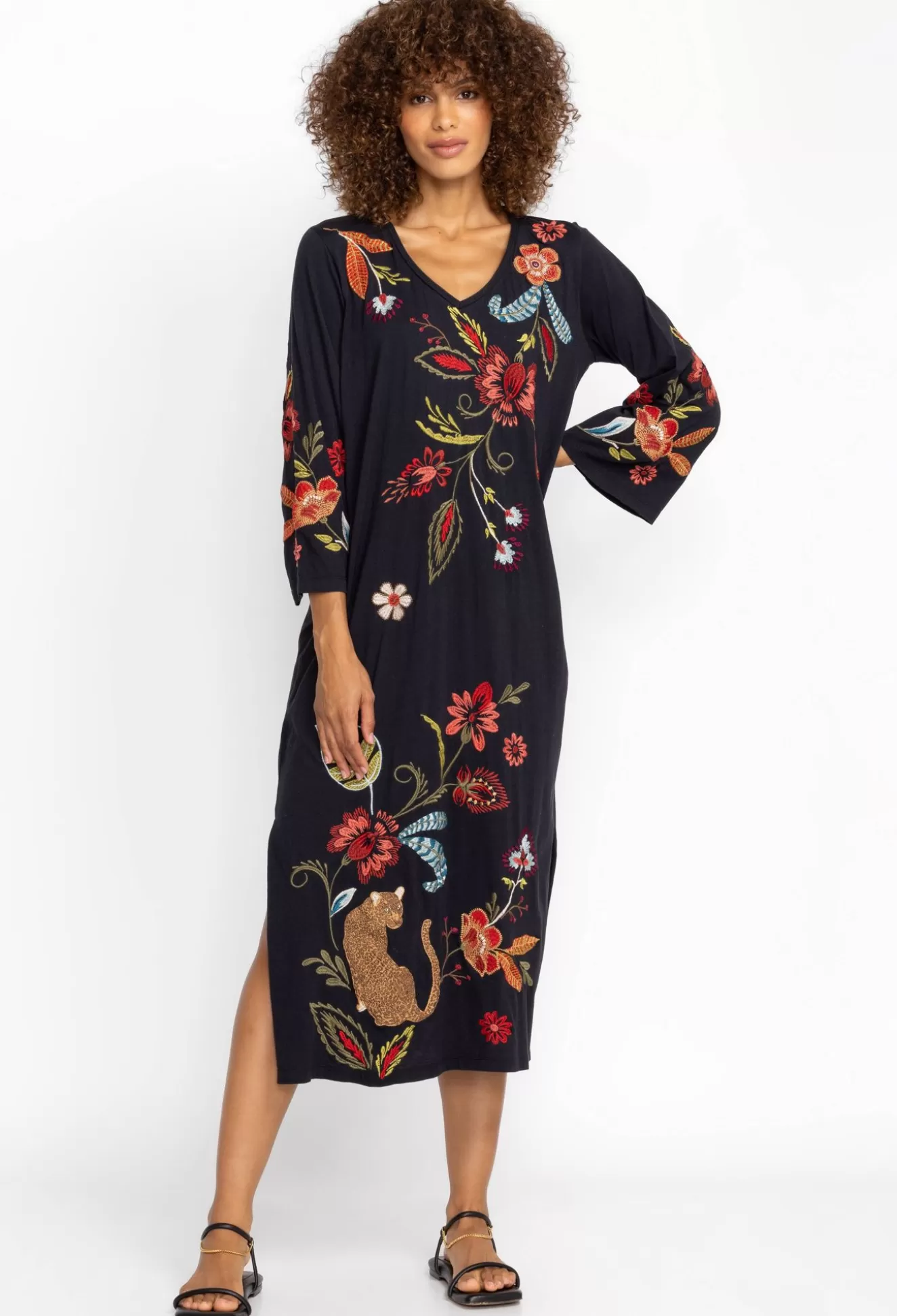 Dresses>Johnny Was Isabella Kimono Sleeve Tee Dress Black