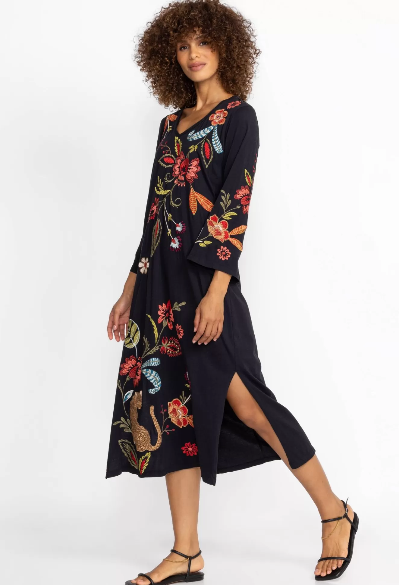 Dresses>Johnny Was Isabella Kimono Sleeve Tee Dress Black