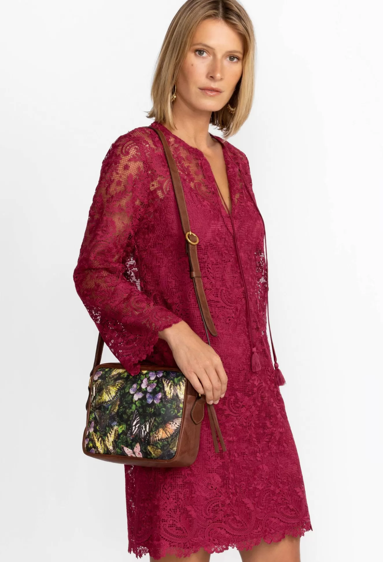 Handbags>Johnny Was Italian Leather Crossb Midnight Mariposa