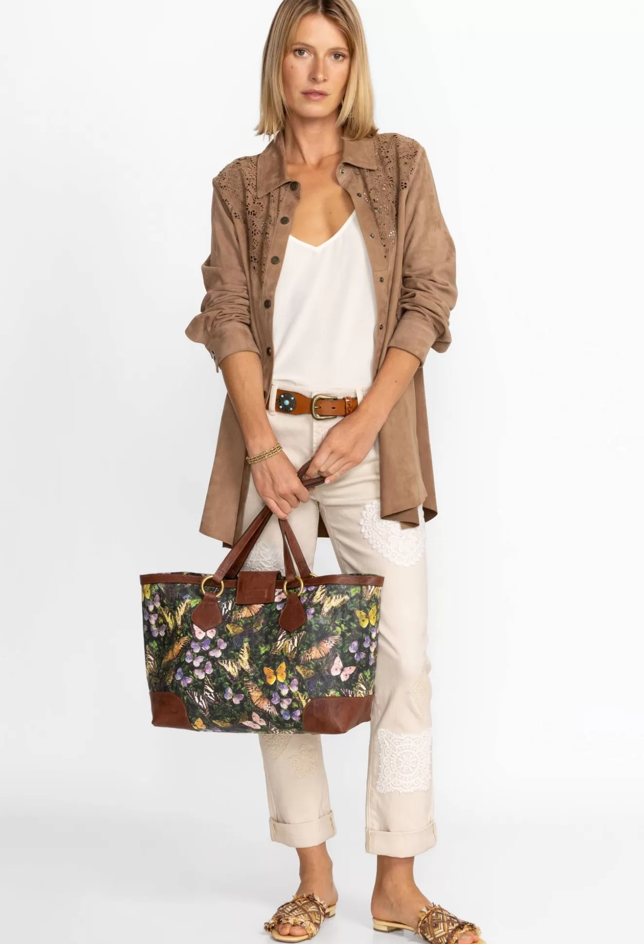 Handbags>Johnny Was Italian Leather Tote Midnight Mariposa