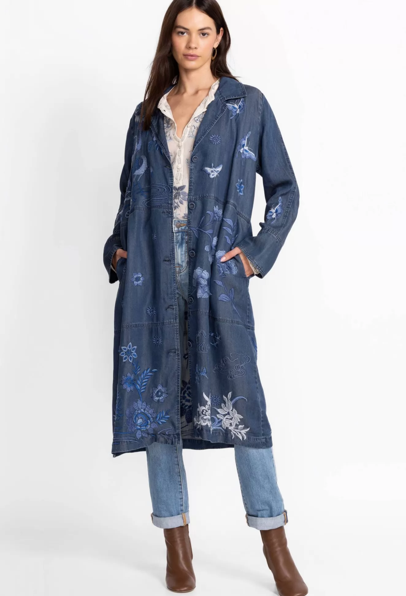 Outerwear>Johnny Was Jazmine Duster Coat Denim Blue