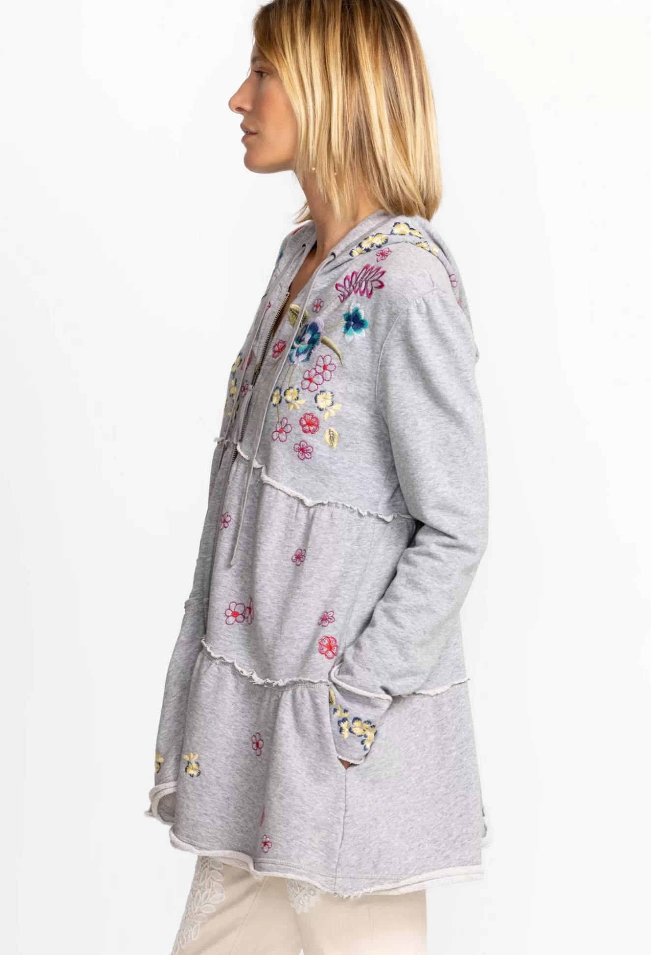 Outerwear>Johnny Was Jessi Tiered Hoodie Light Heather