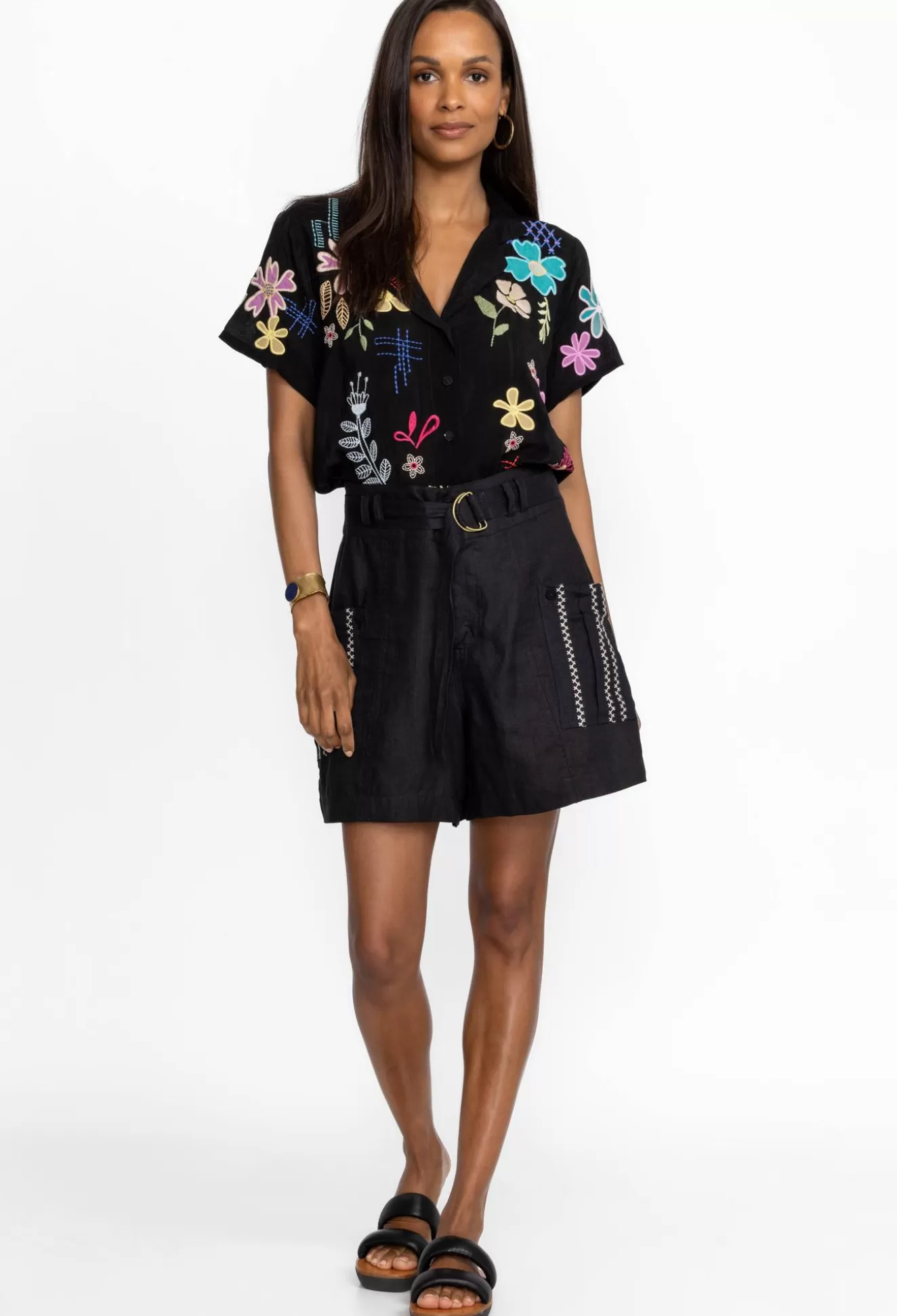 Bottoms>Johnny Was Joni Belted Cargo Short Black