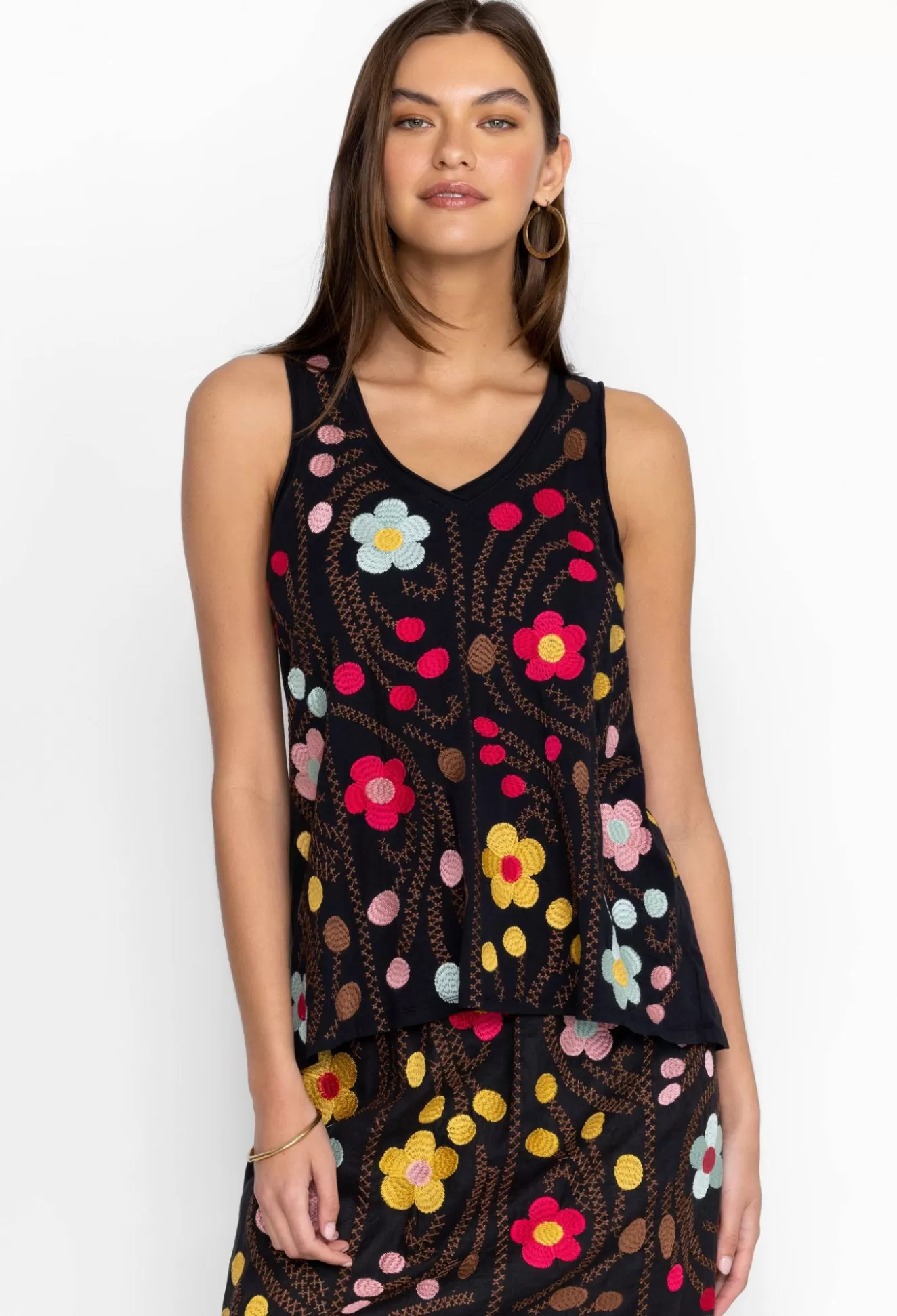 Tops>Johnny Was Joni Raw Edge V-Neck Tank Black