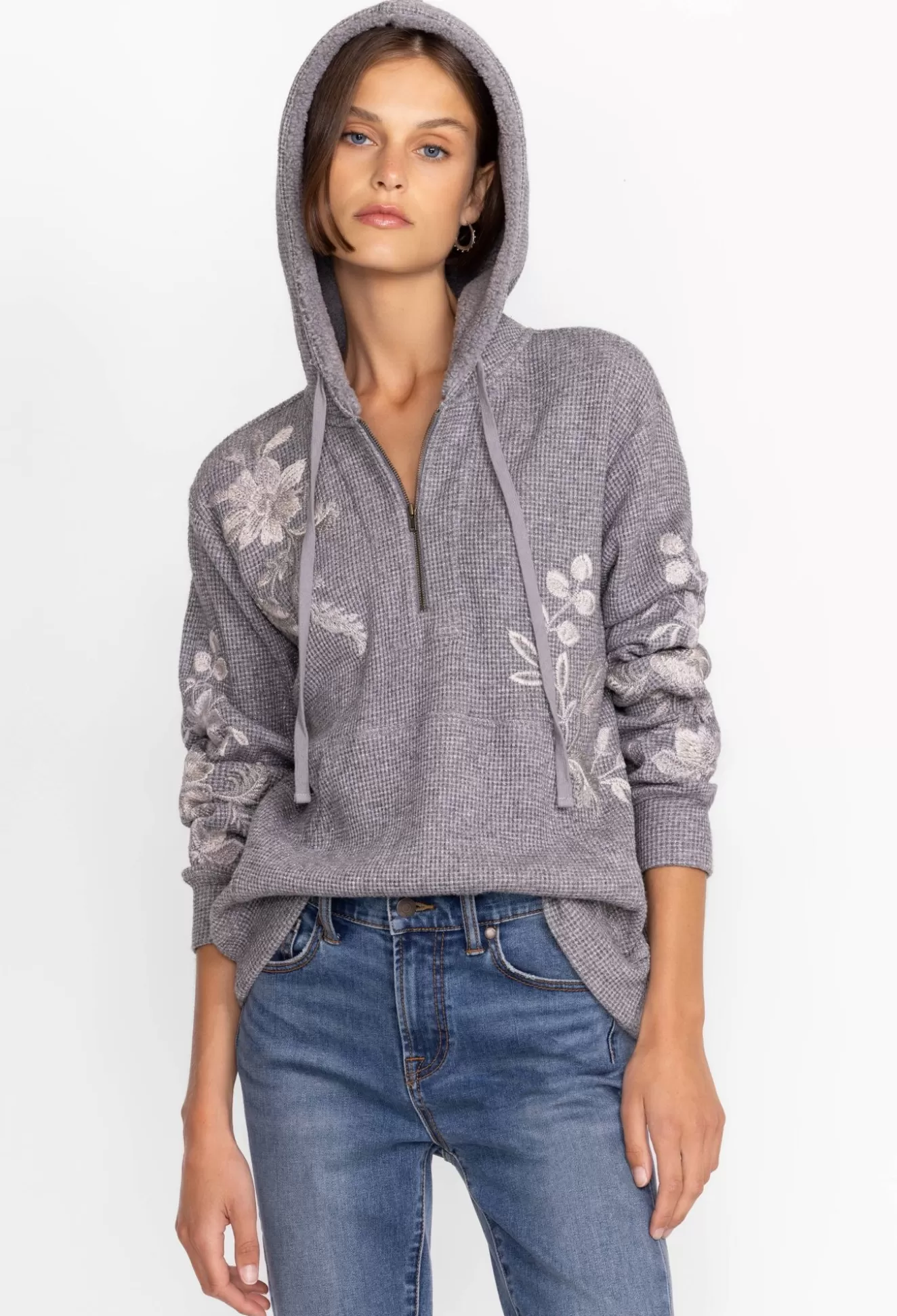 Outerwear>Johnny Was Junie Metallic Thermal Hoodie Silver