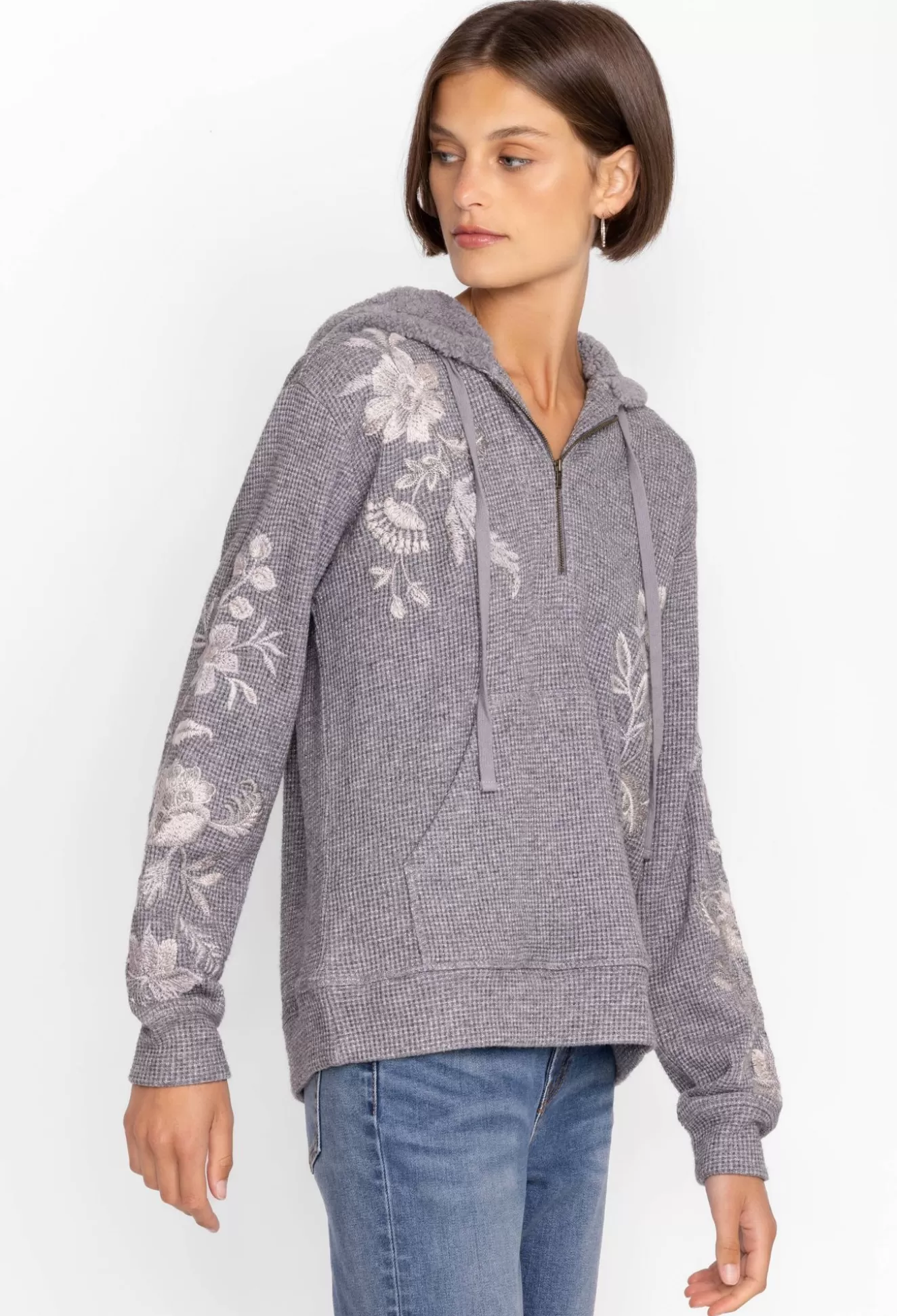 Outerwear>Johnny Was Junie Metallic Thermal Hoodie Silver