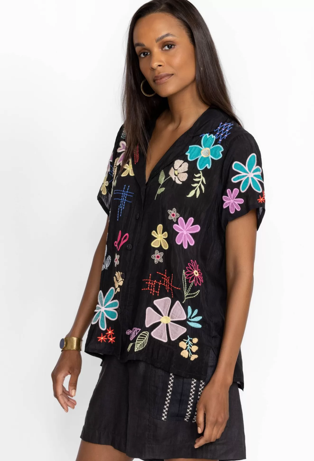 Tops>Johnny Was Kiki Applique Blouse Black