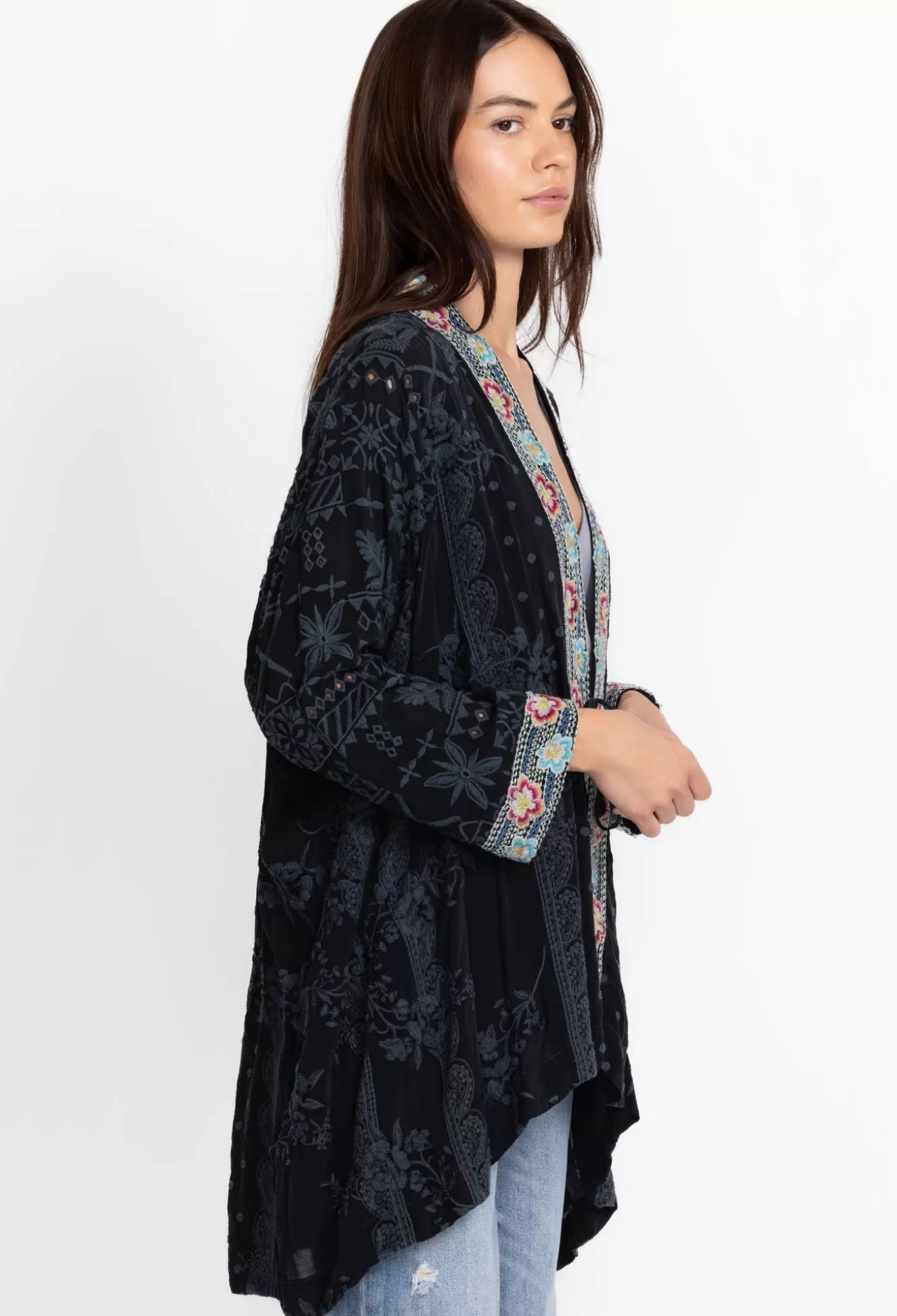 Kimonos>Johnny Was Lacy Shae Kimono Sanded Black