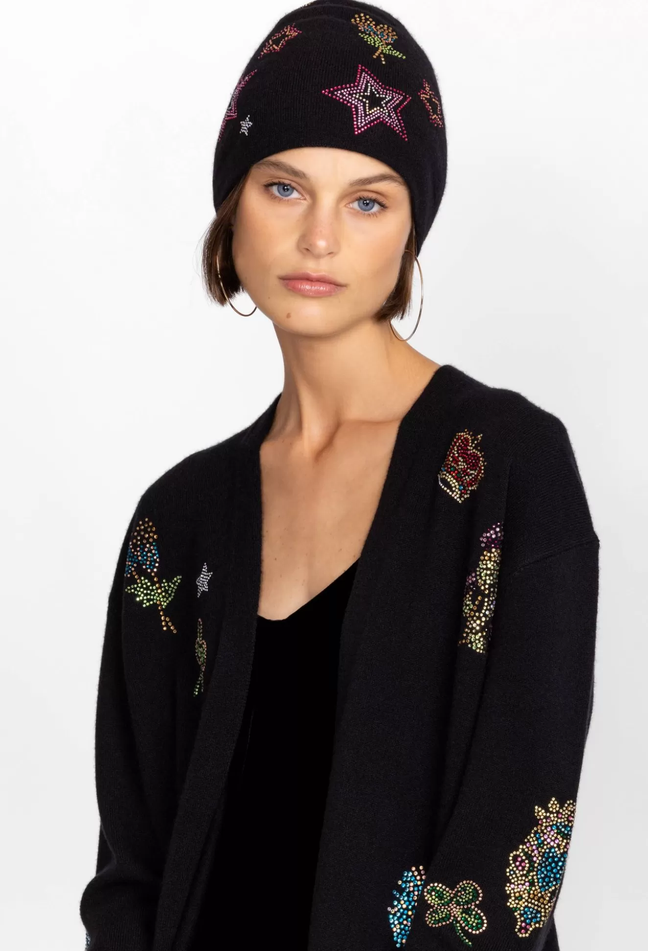 Fashion Accessories>Johnny Was Ladie Rhinestone Beanie Black