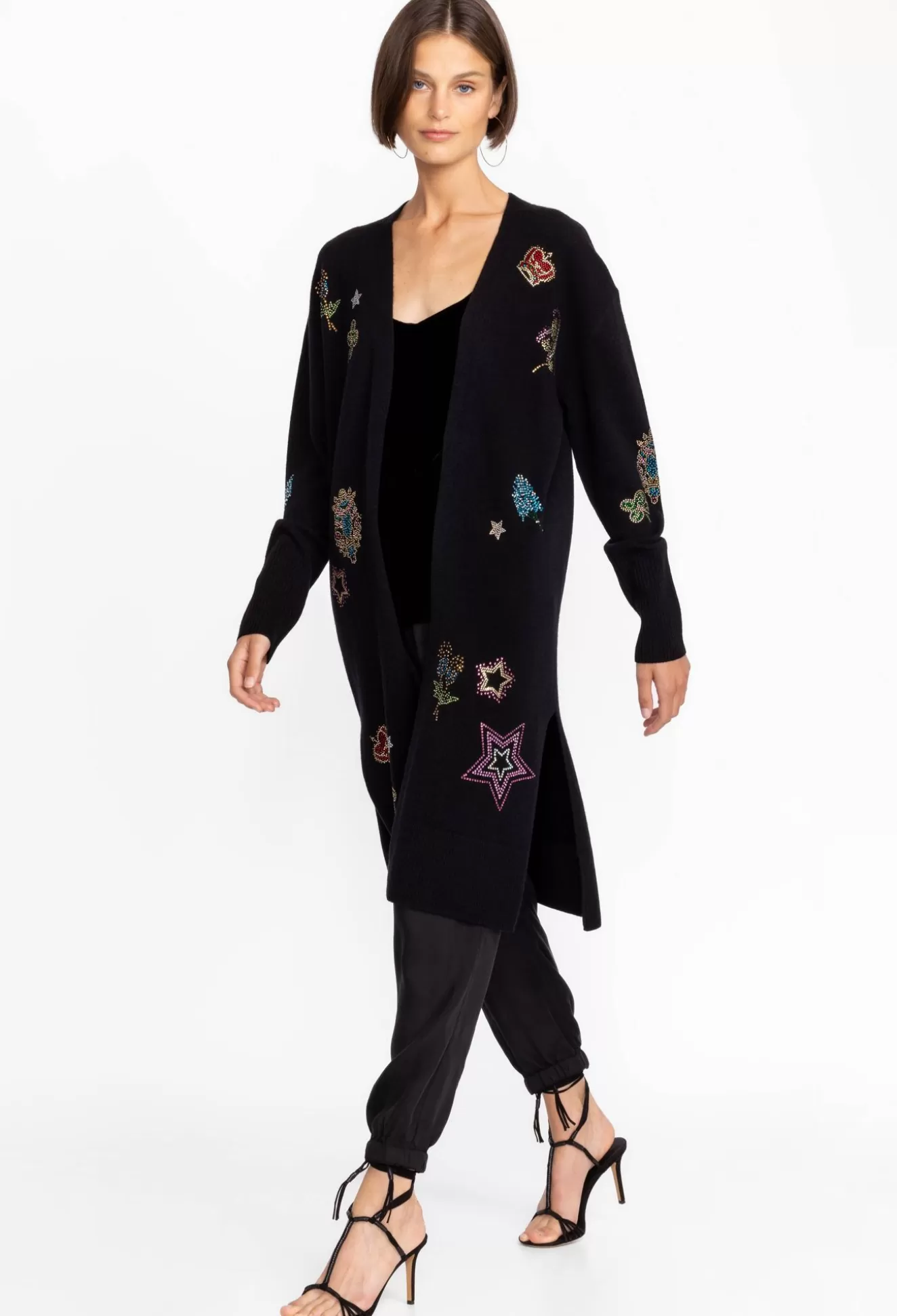 Outerwear>Johnny Was Ladie Rhinestone Cardigan Black