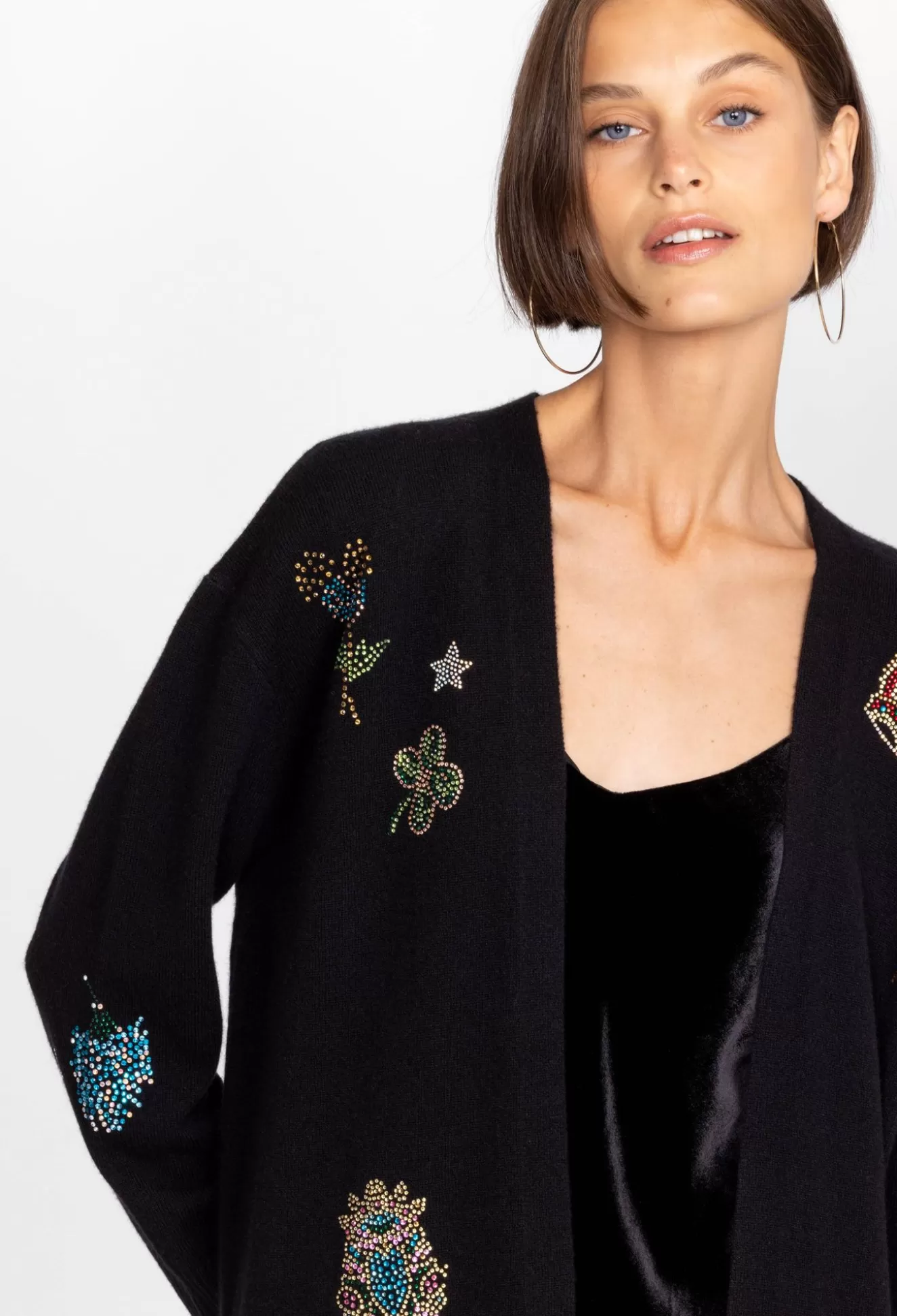 Outerwear>Johnny Was Ladie Rhinestone Cardigan Black