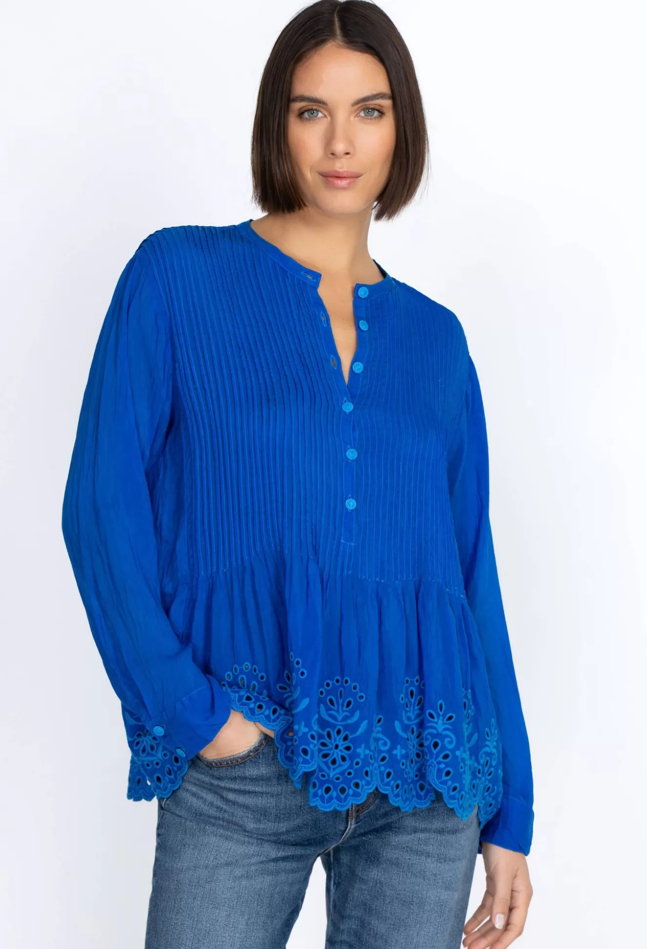 Tops>Johnny Was Leonie Pintuck Blouse Skydiver