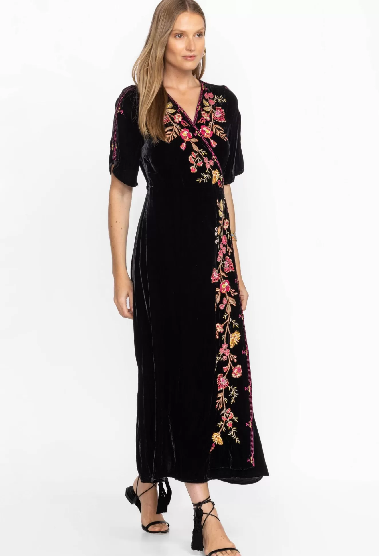 Dresses>Johnny Was Lilith Velvet Wrap Dress Black