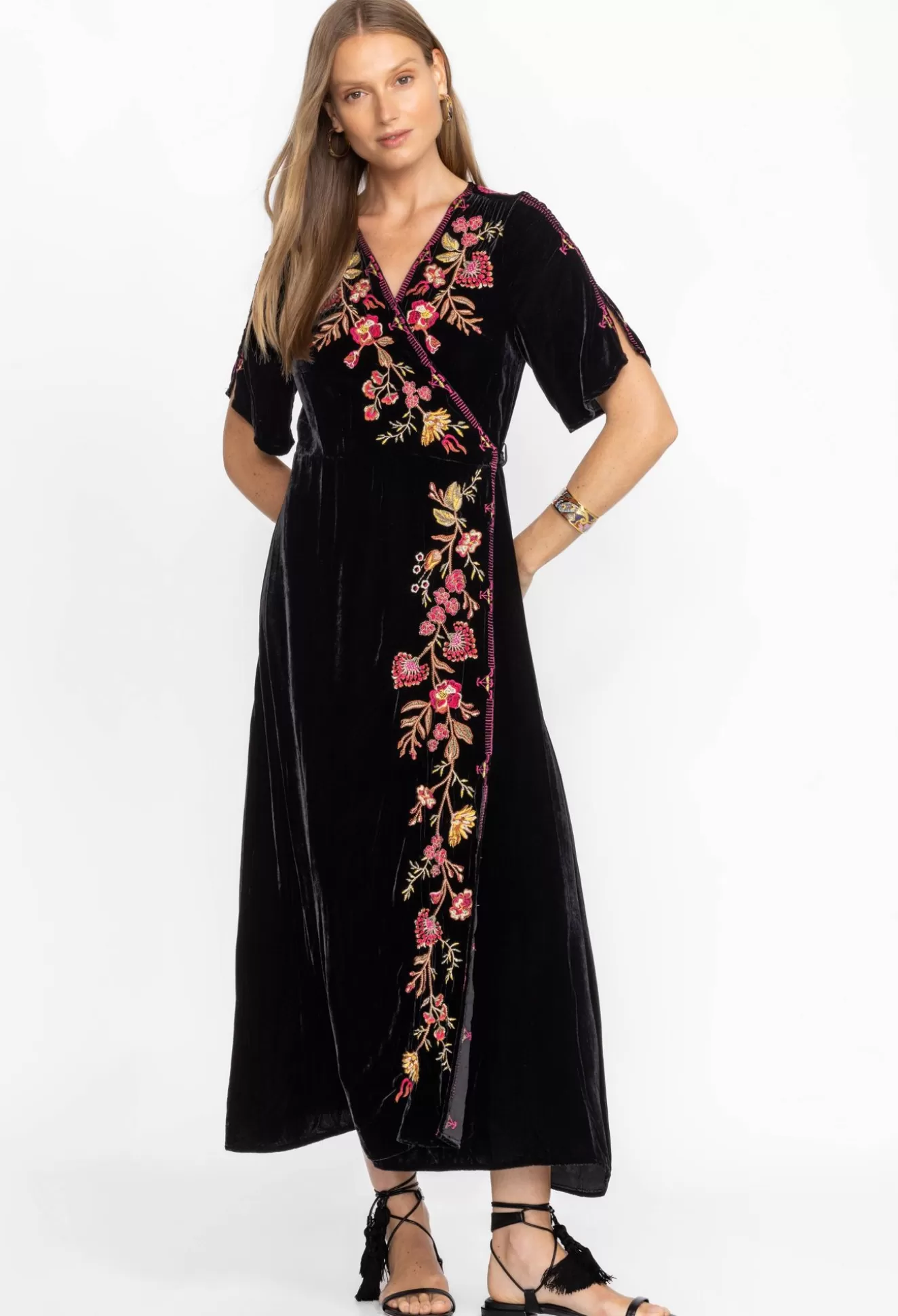 Dresses>Johnny Was Lilith Velvet Wrap Dress Black