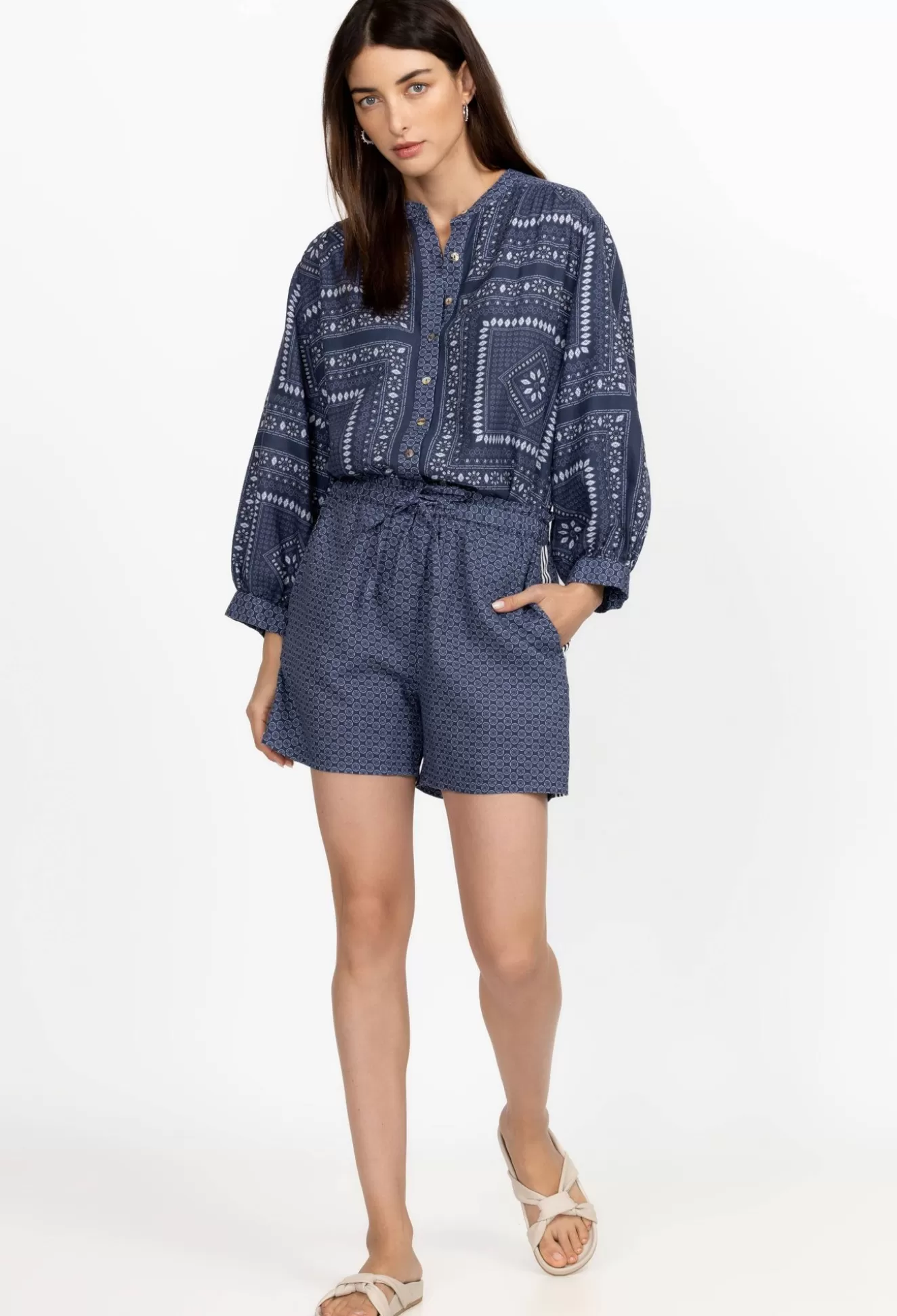 Bottoms>Johnny Was Linen Paperbag Short Patched Ikat