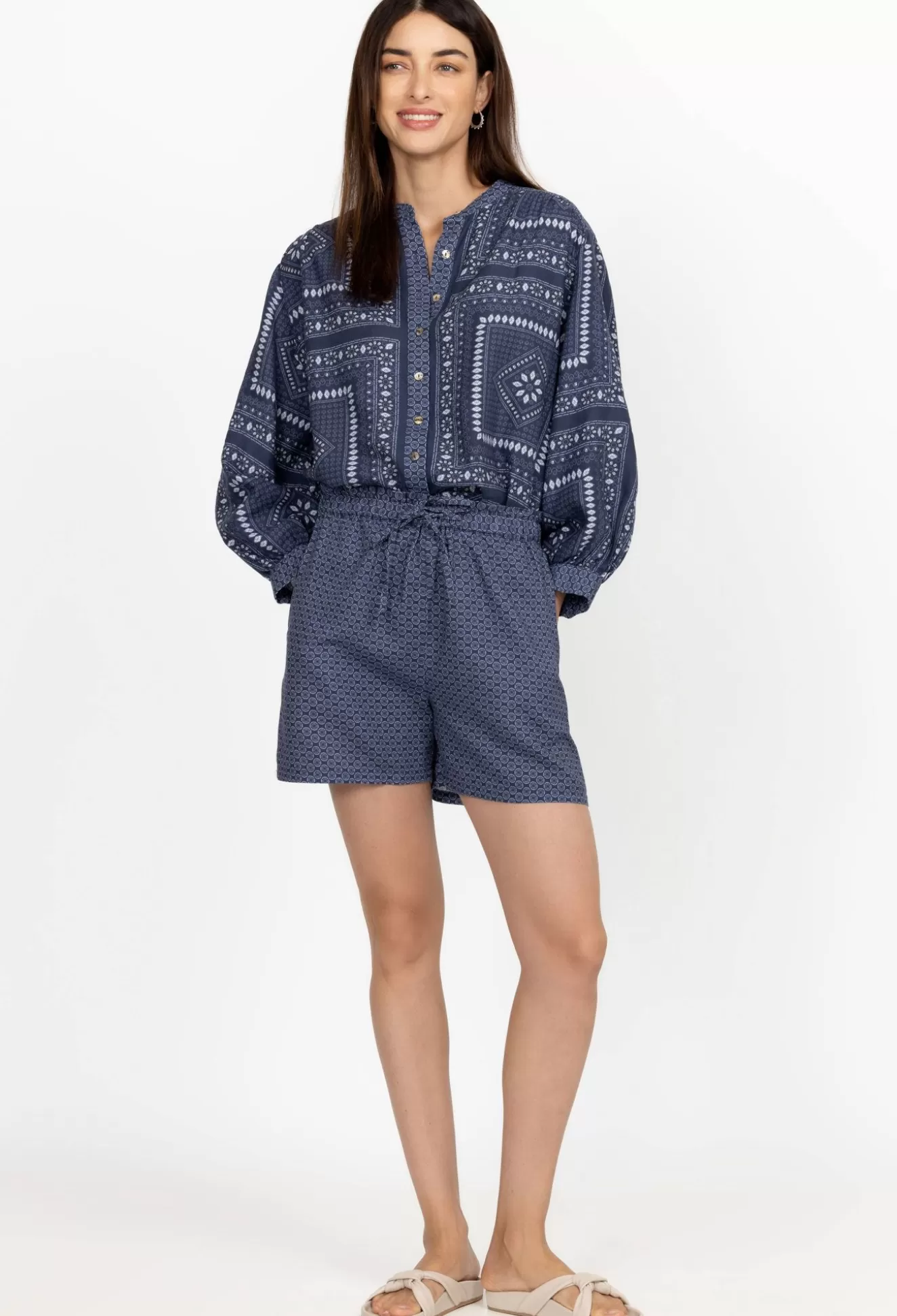 Bottoms>Johnny Was Linen Paperbag Short Patched Ikat