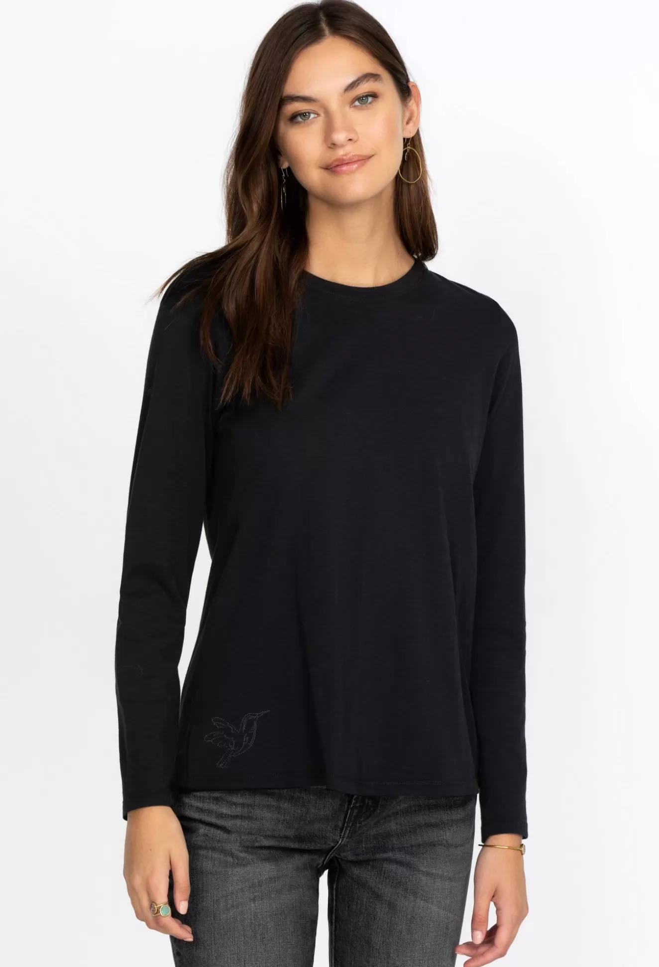 Tops>Johnny Was Long Sleeve Crew Neck Layering Tee Black