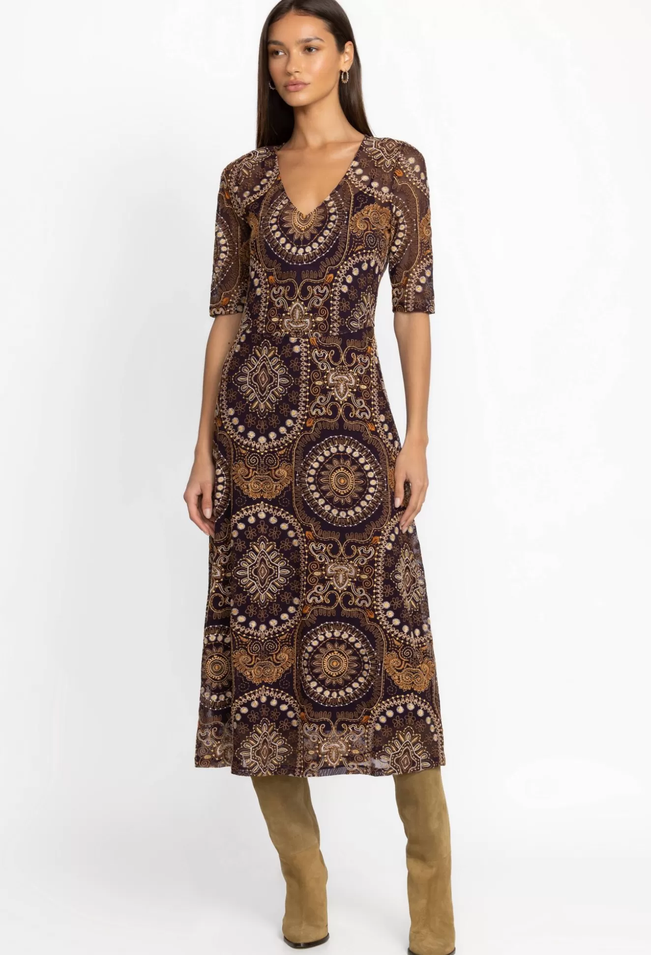 Dresses>Johnny Was Loving Is Easy Mesh Midi Dress Multi