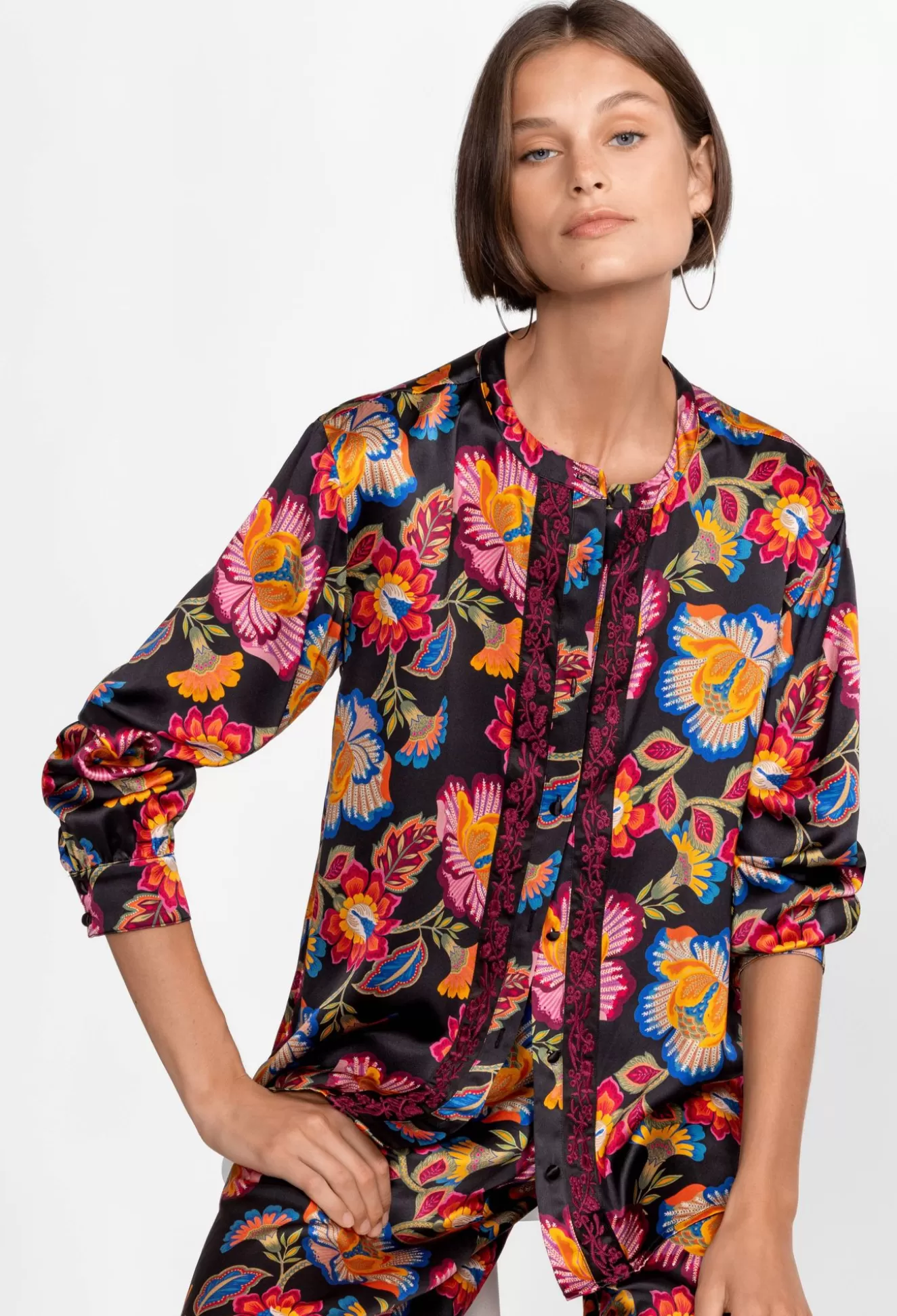 Tops>Johnny Was Mandarin Button Down Shirt Sidonia