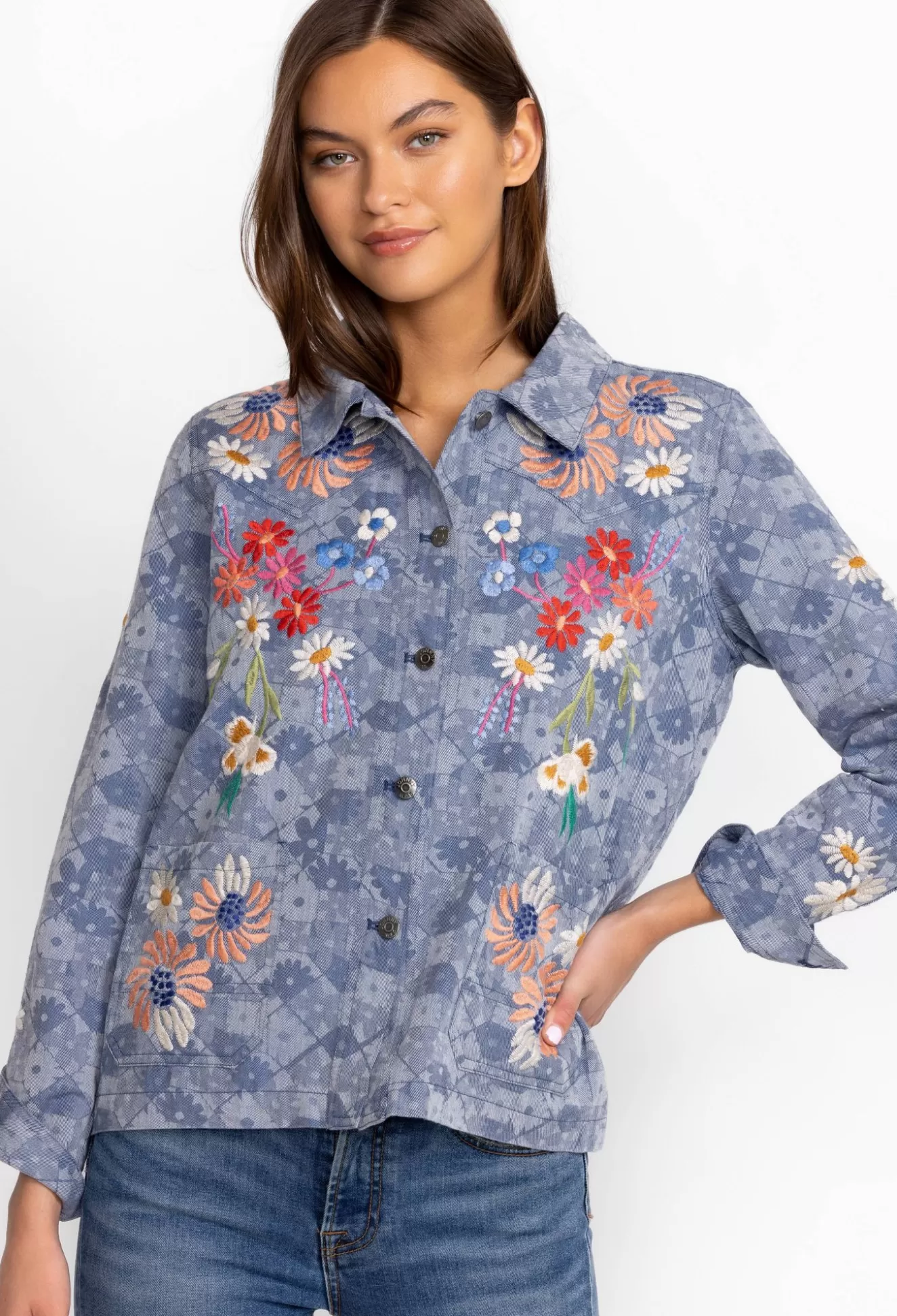 Outerwear>Johnny Was Marissa Western Worker Jacket Denim Blue