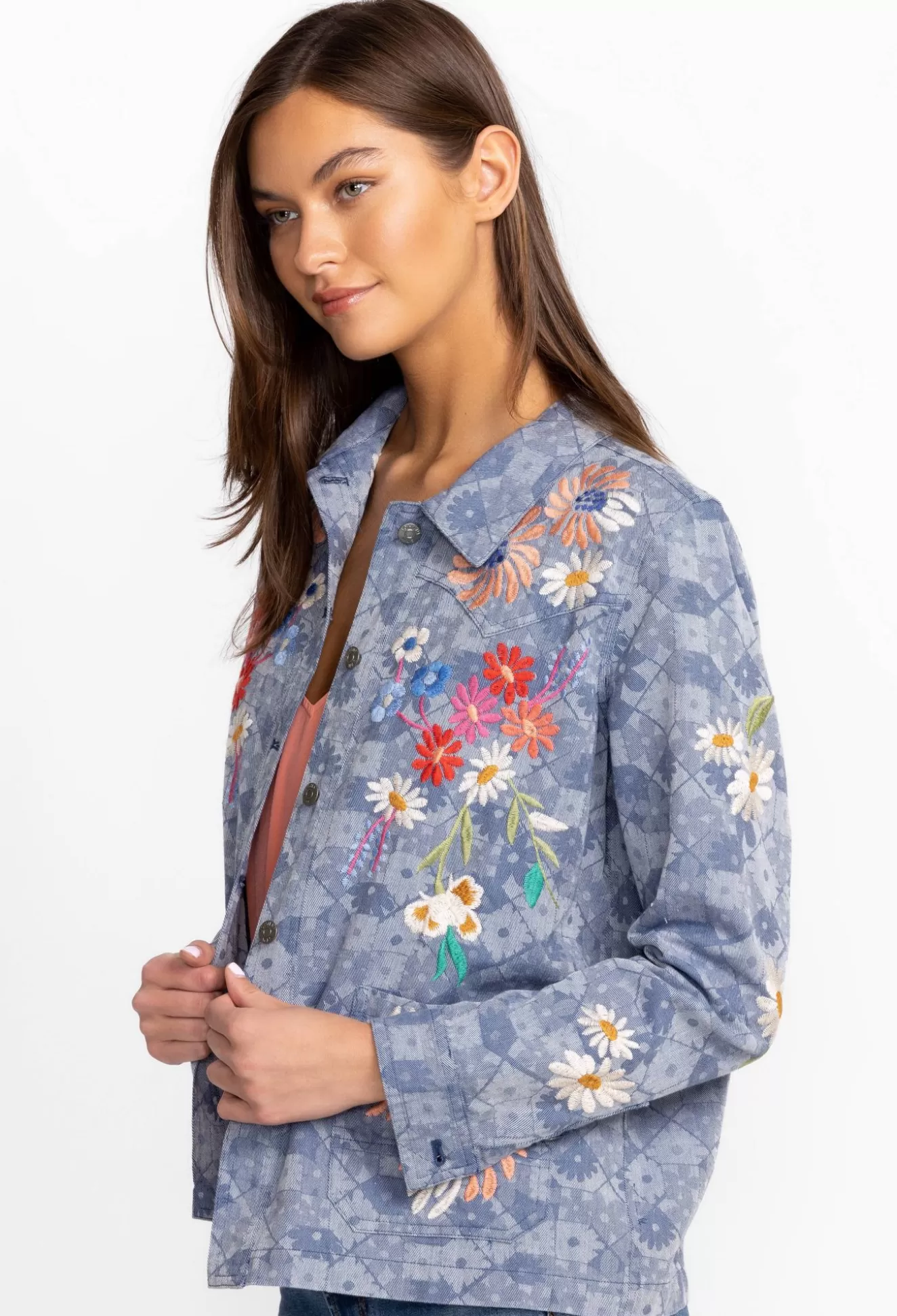 Outerwear>Johnny Was Marissa Western Worker Jacket Denim Blue