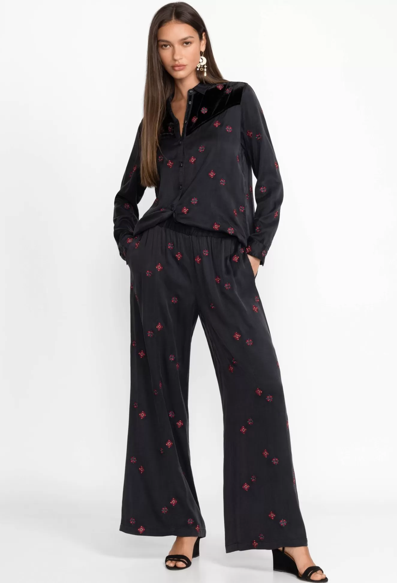 Bottoms>Johnny Was Maxine Seamed Wide Leg Pant Black