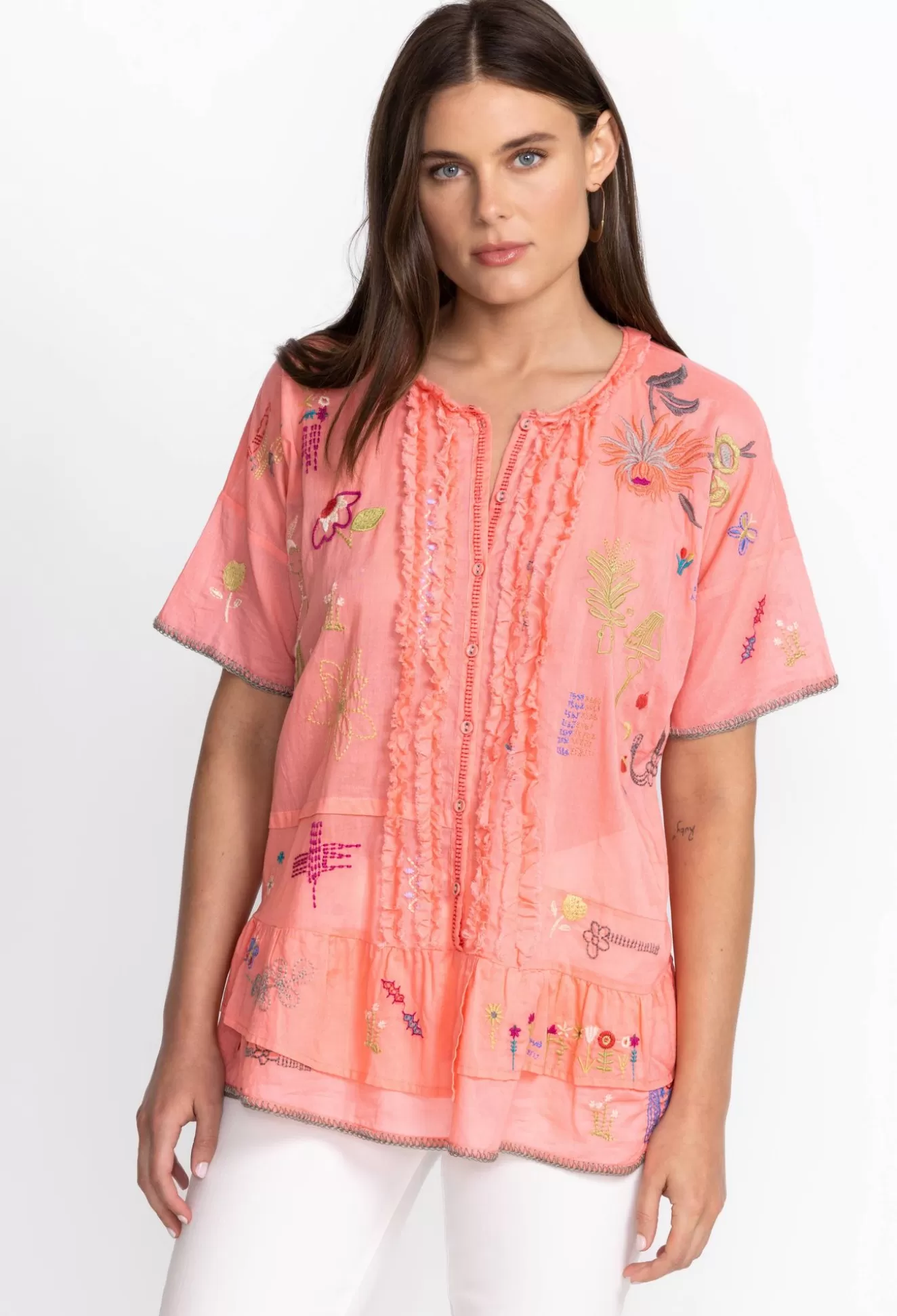 Tops>Johnny Was Mayeda Blouse Shell Pink