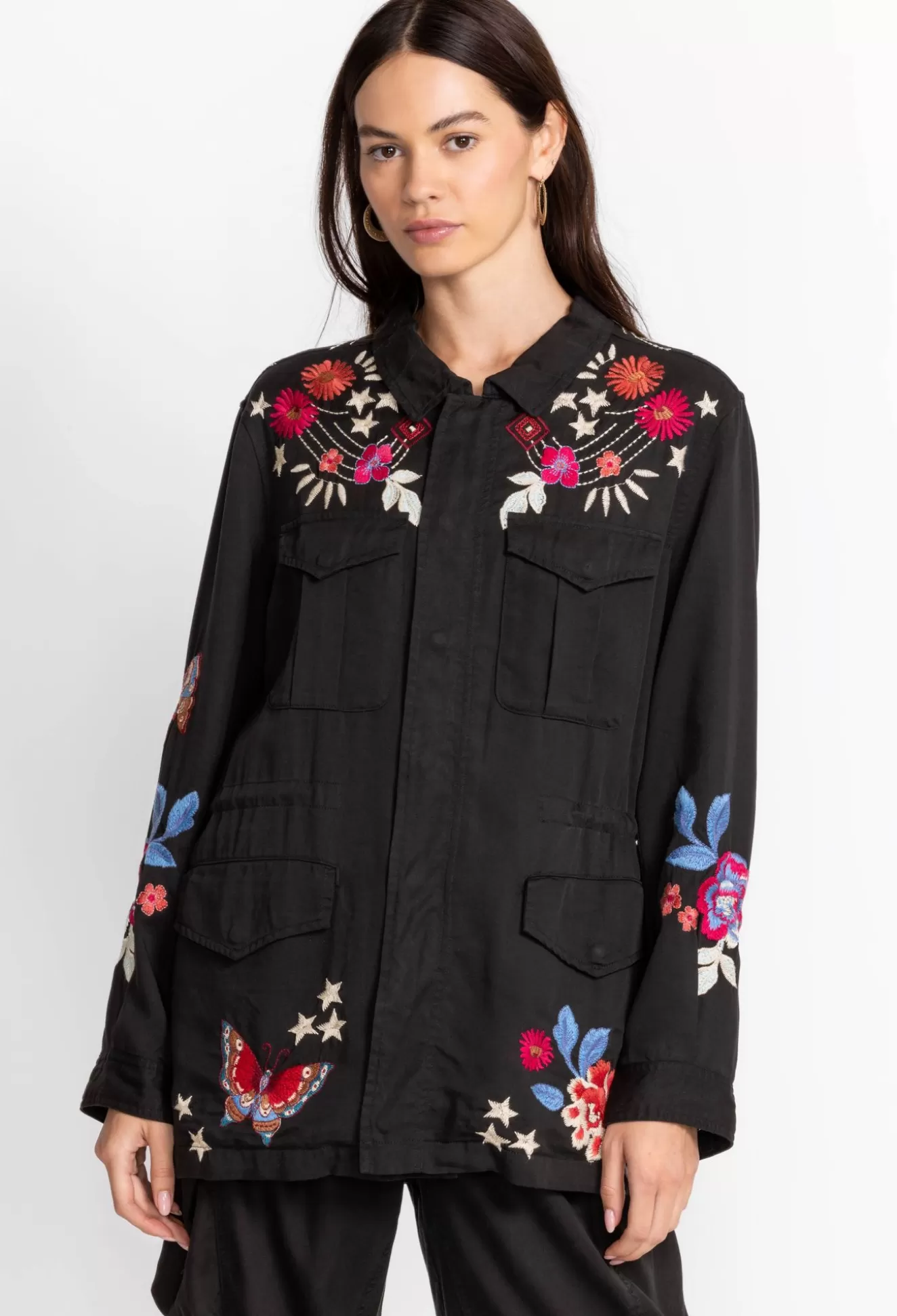 Outerwear>Johnny Was Mika Paris Drawstring Military Jacket Black