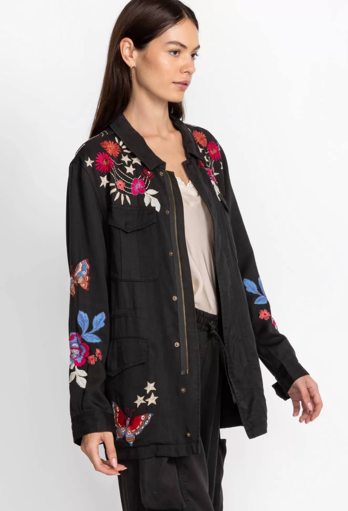 Outerwear>Johnny Was Mika Paris Drawstring Military Jacket Black