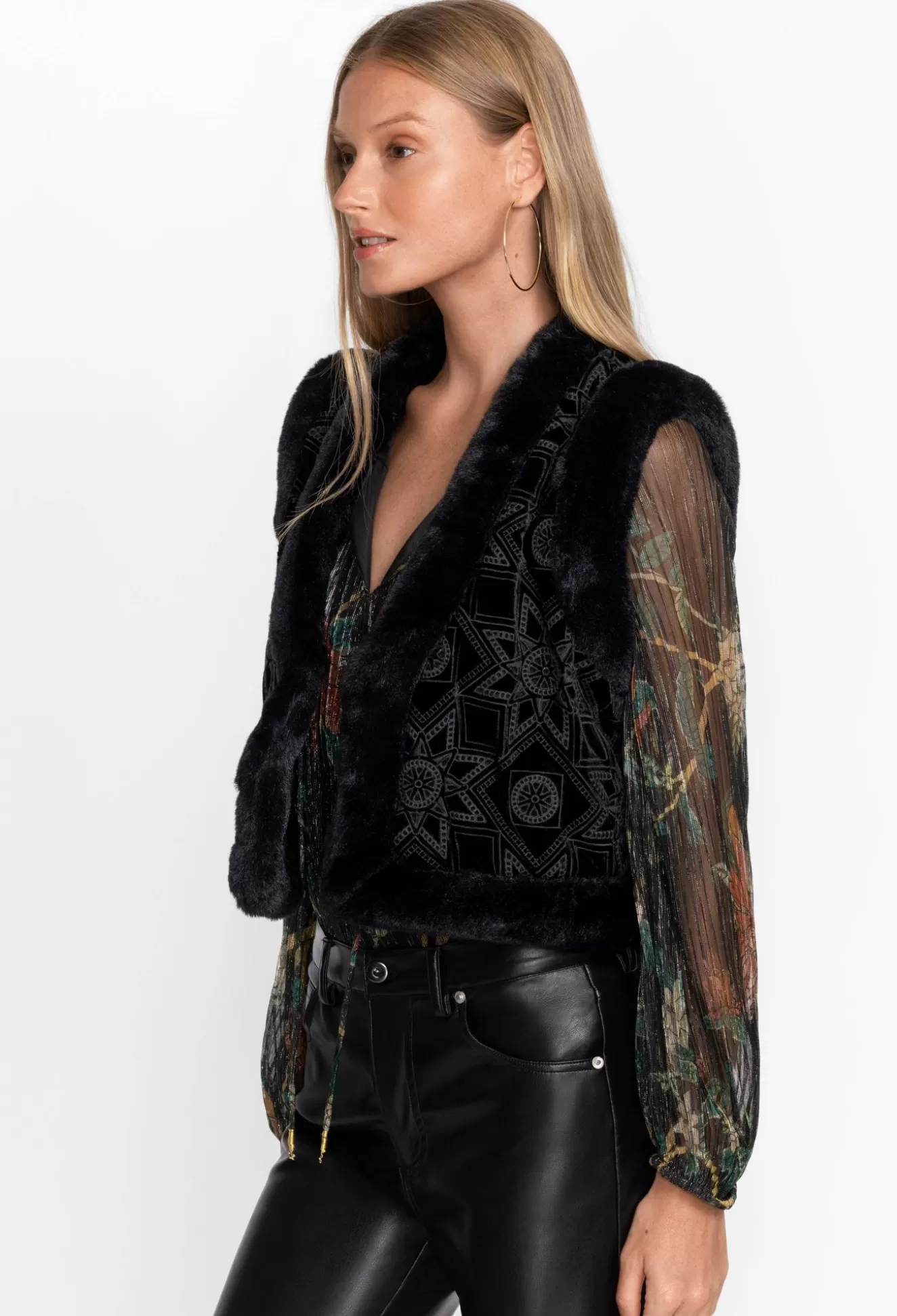 Outerwear>Johnny Was Morningside Silk Vest Black