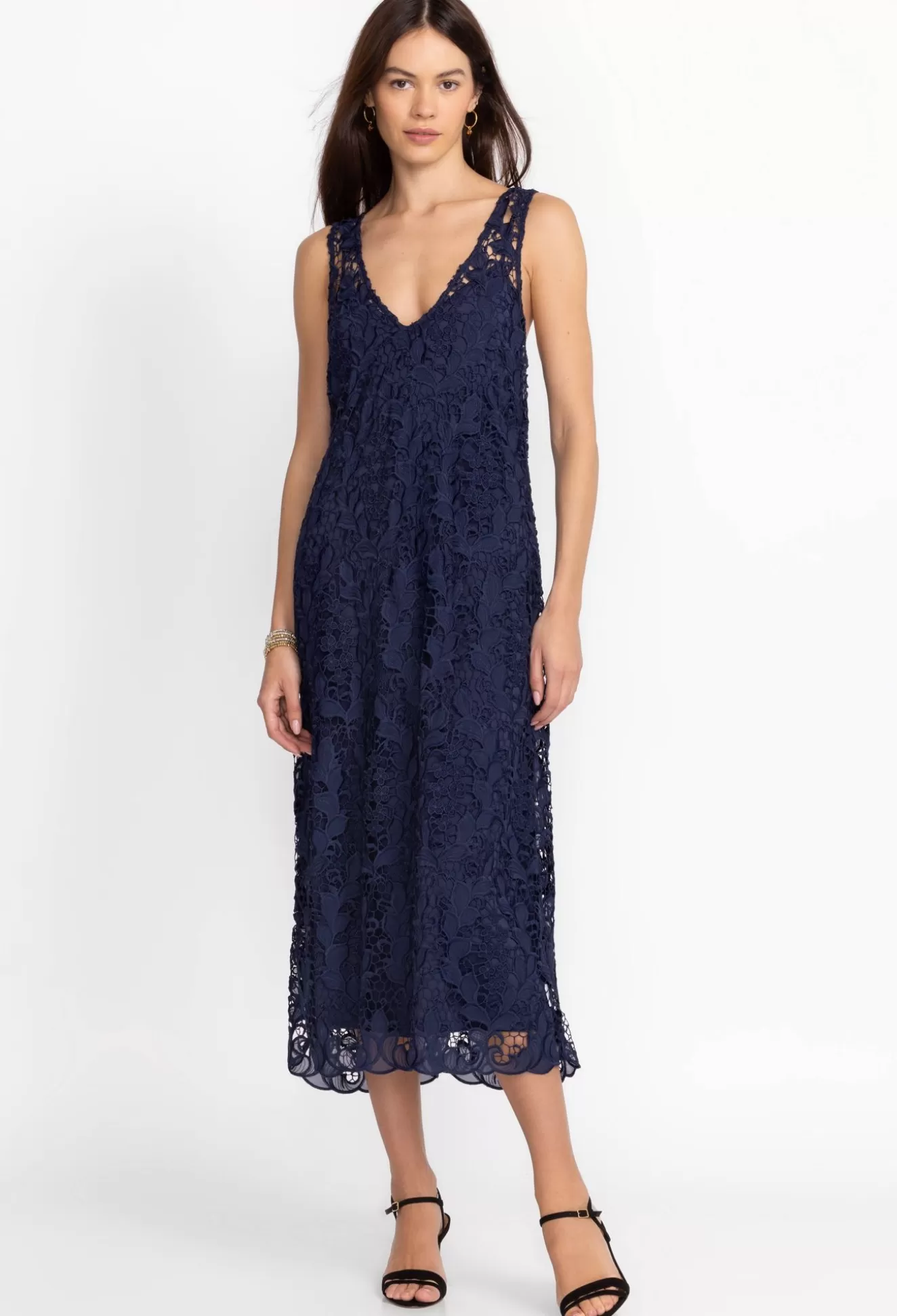Dresses>Johnny Was Natalie Lace Midi Dress Sapphire Blue
