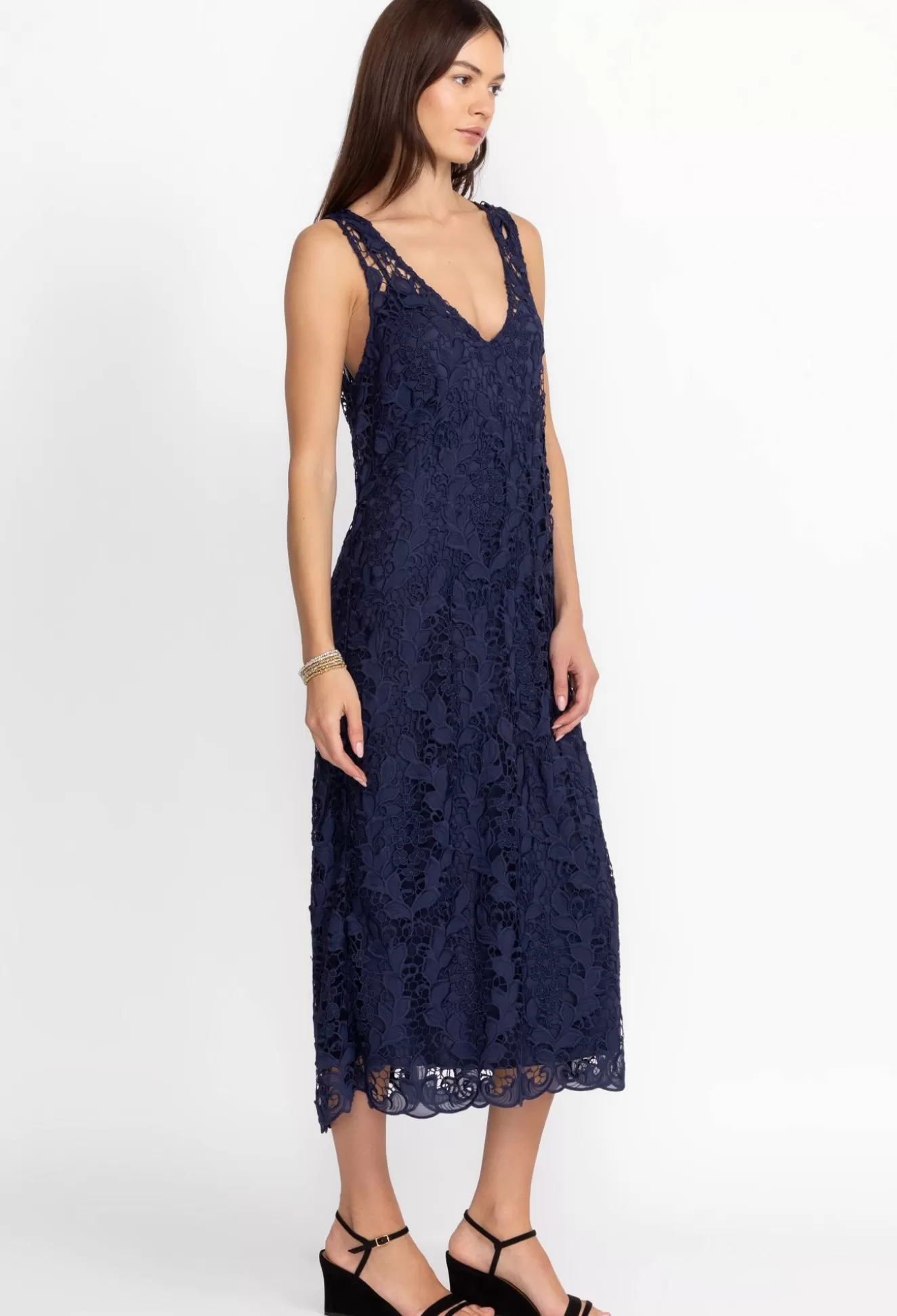 Dresses>Johnny Was Natalie Lace Midi Dress Sapphire Blue