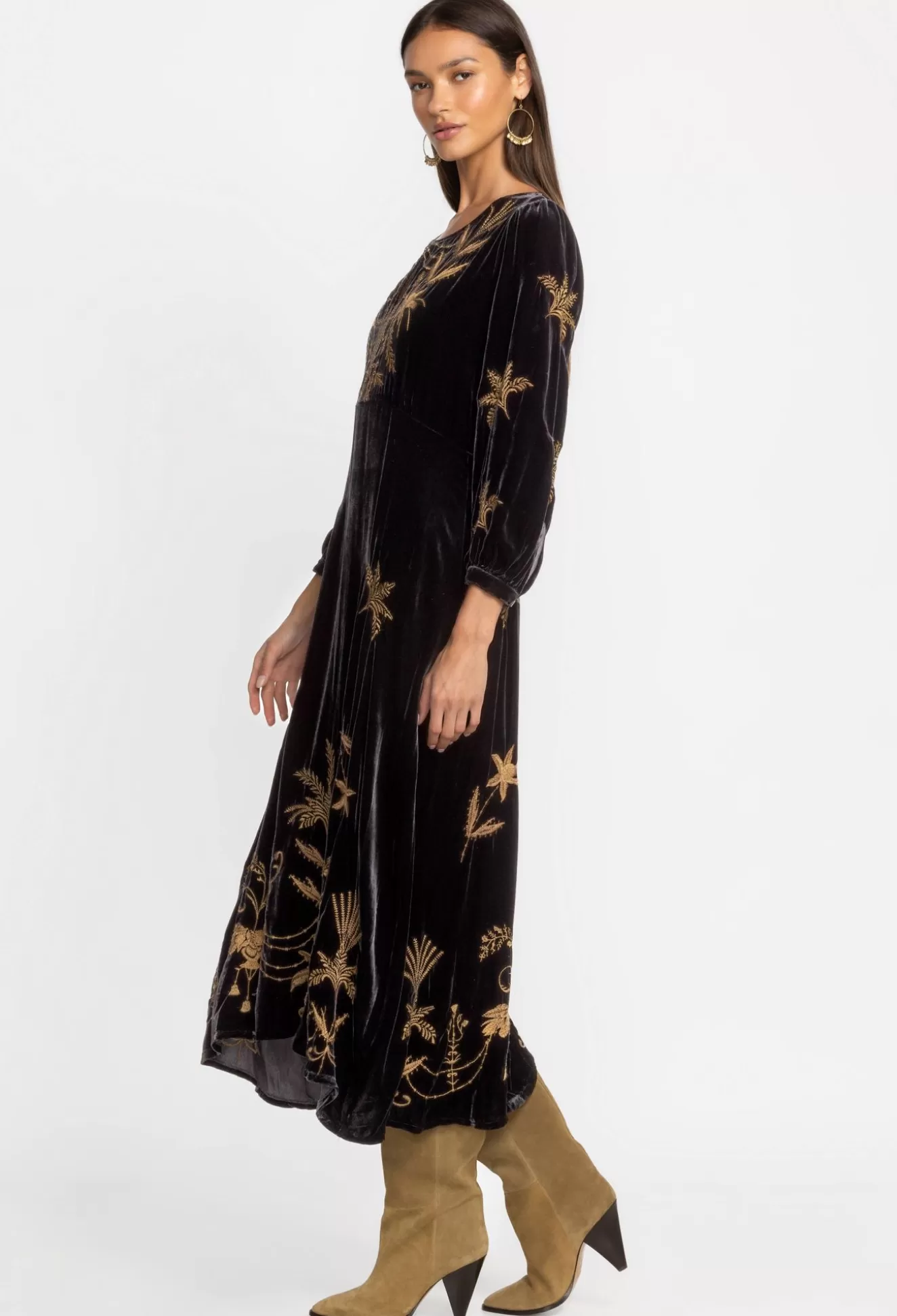 Dresses>Johnny Was Palmira Velvet Effortless Midi Dress Black