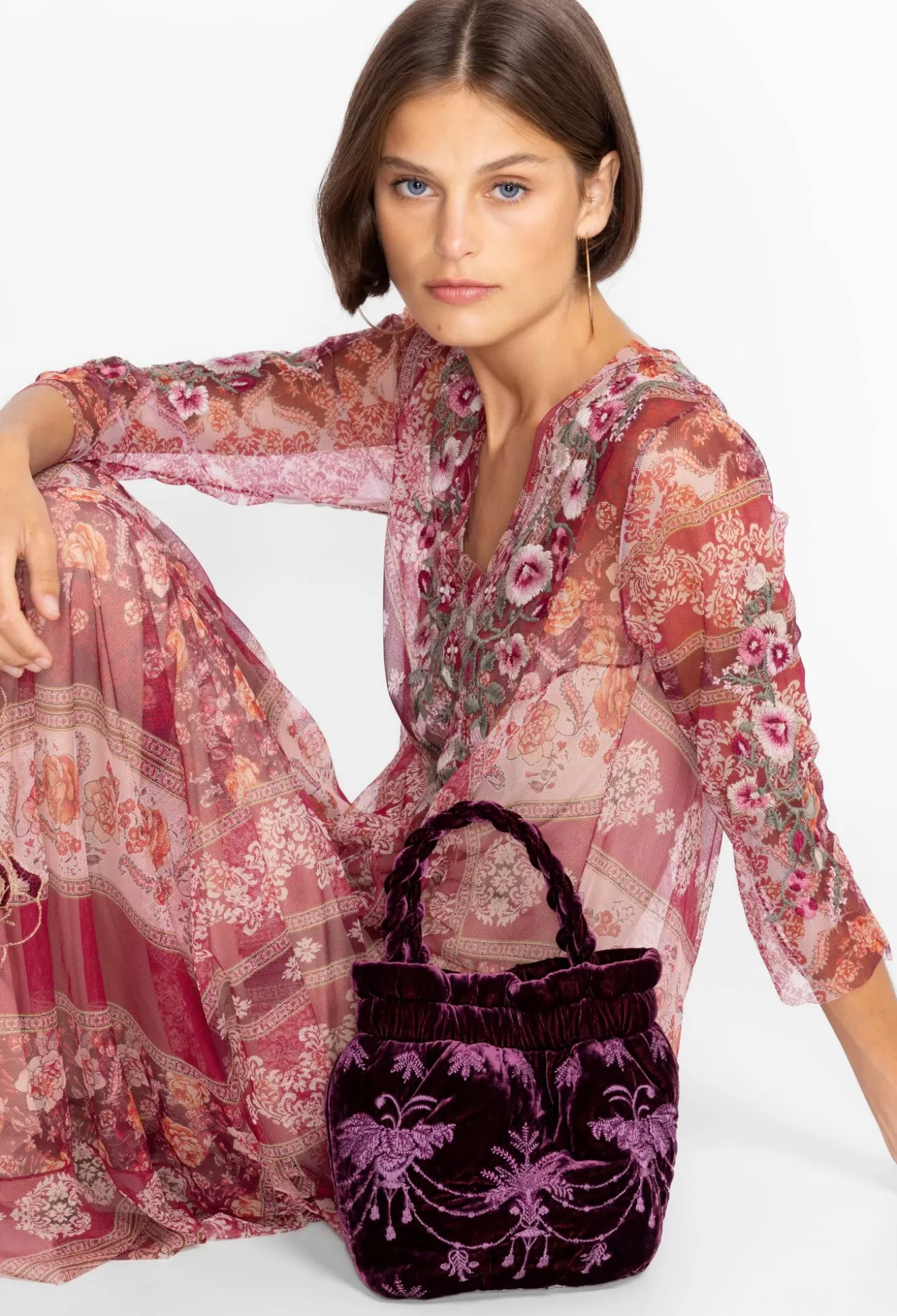 Handbags>Johnny Was Palmira Velvet Pouch Eggplant