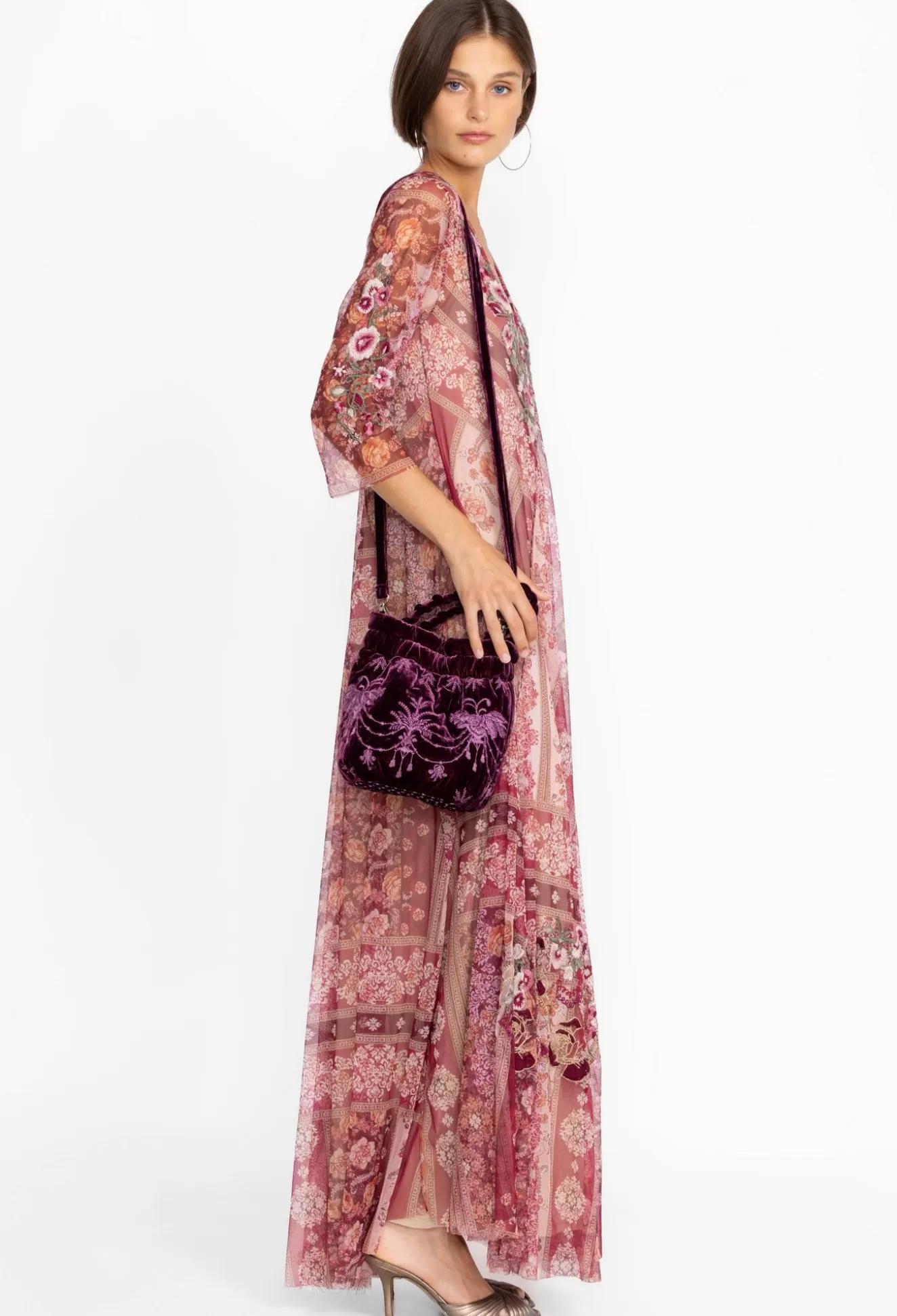 Handbags>Johnny Was Palmira Velvet Pouch Eggplant
