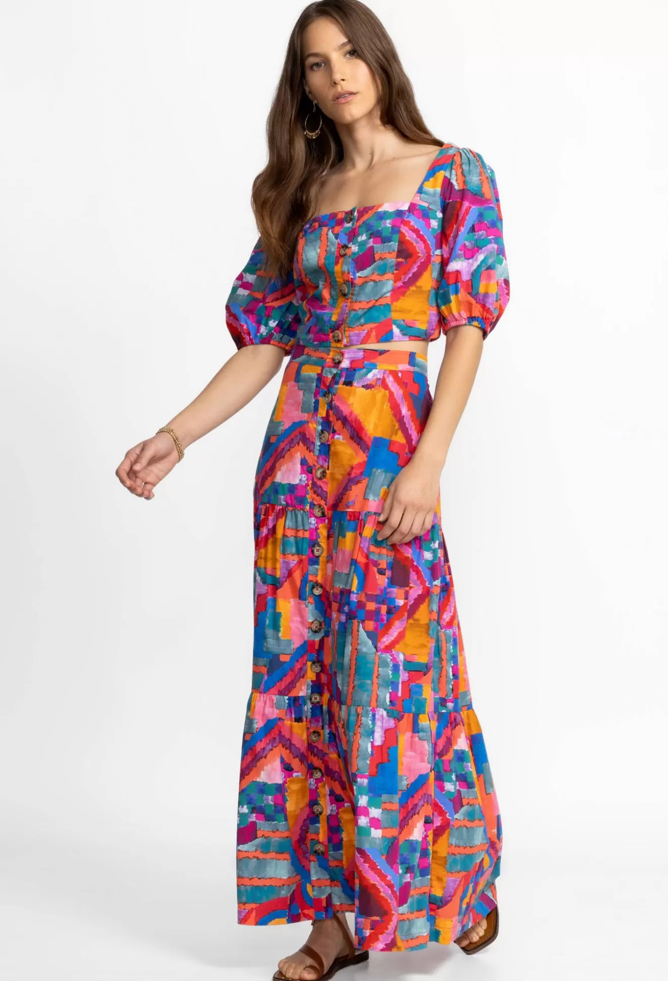 Bottoms>Johnny Was Poplin Skirt Summer Daydream