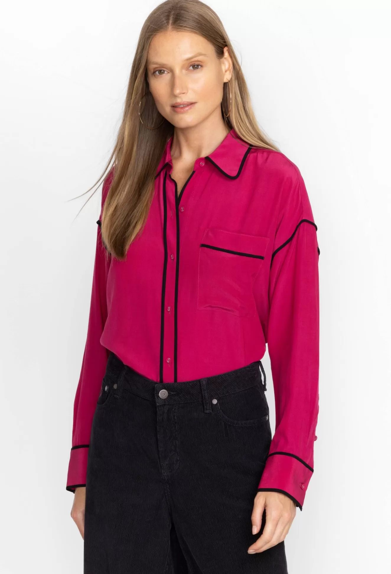 Tops>Johnny Was Relaxed Button Down With Piping Vivacious