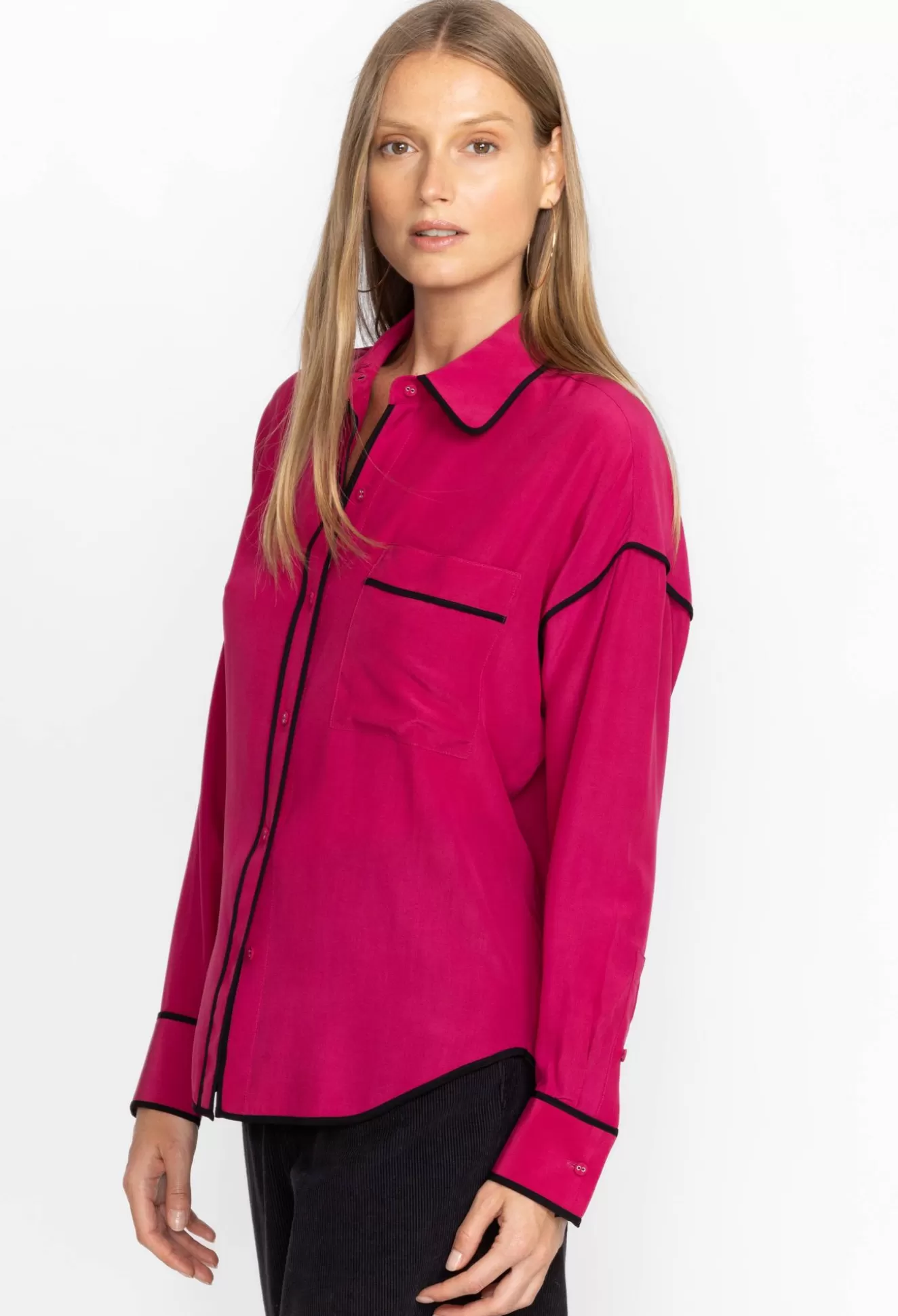 Tops>Johnny Was Relaxed Button Down With Piping Vivacious