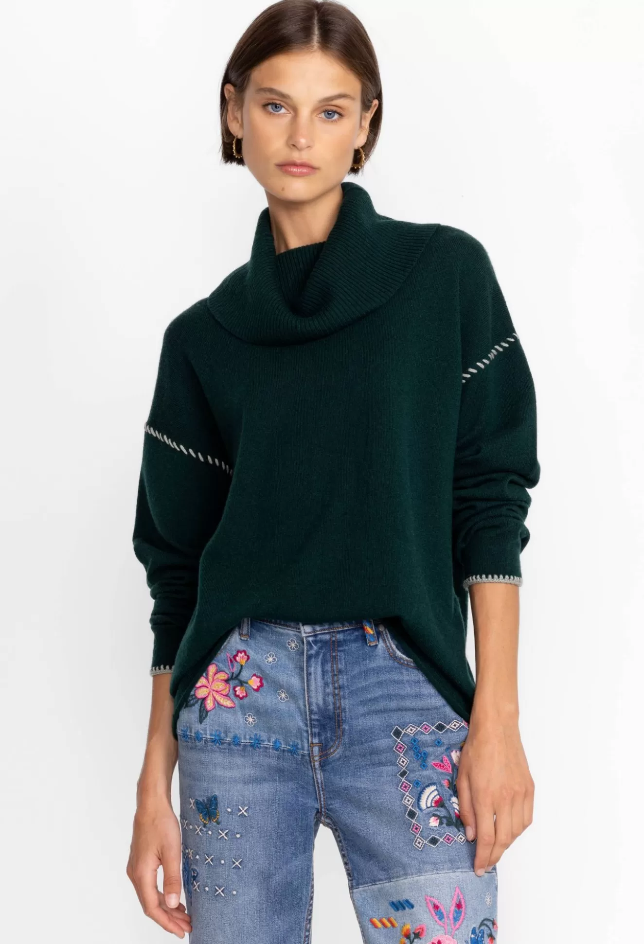Outerwear>Johnny Was Rhode Cowl Neck Sweater Emerald